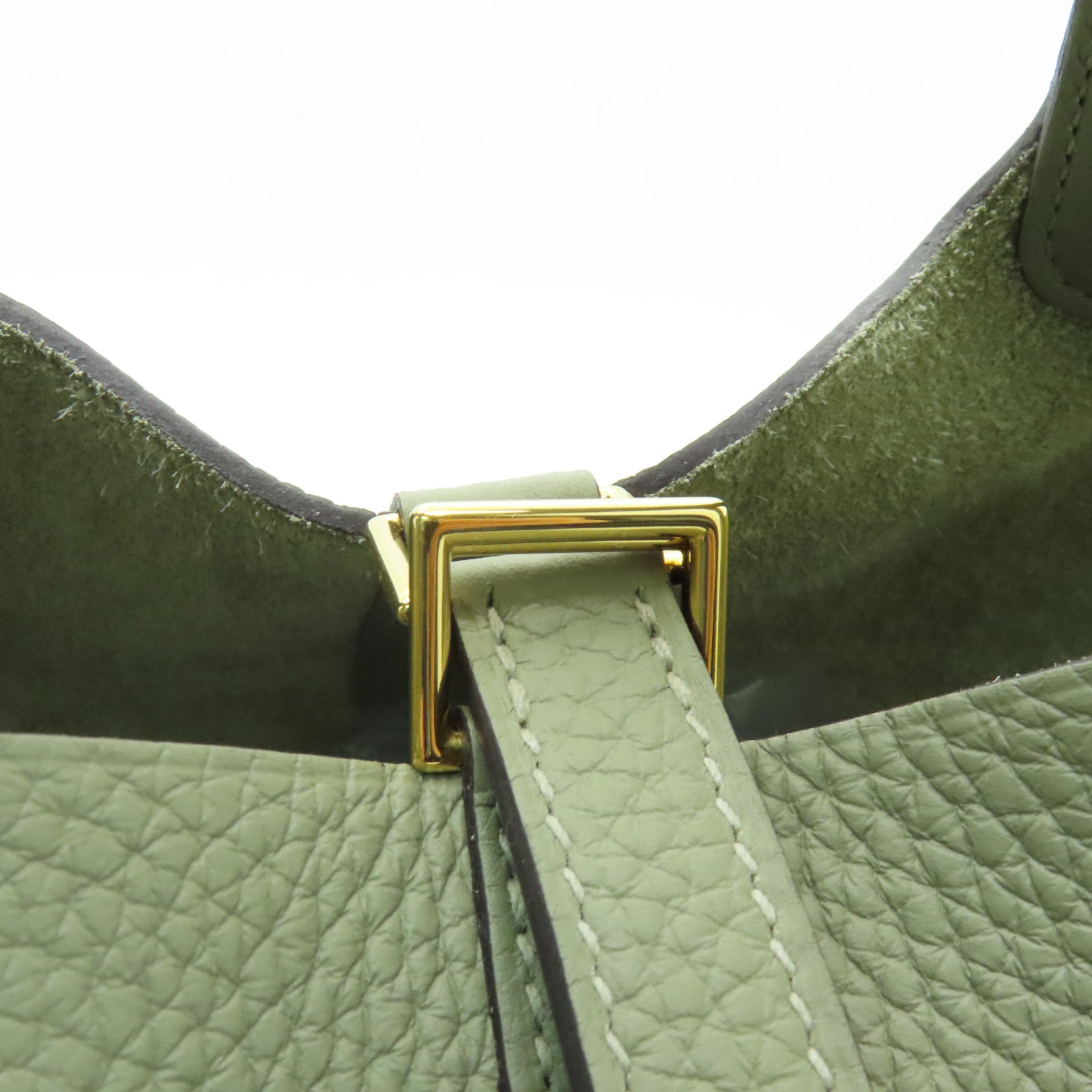 HERMES Clemence皮革Picotin PM金扣手挽袋Sauge綠色