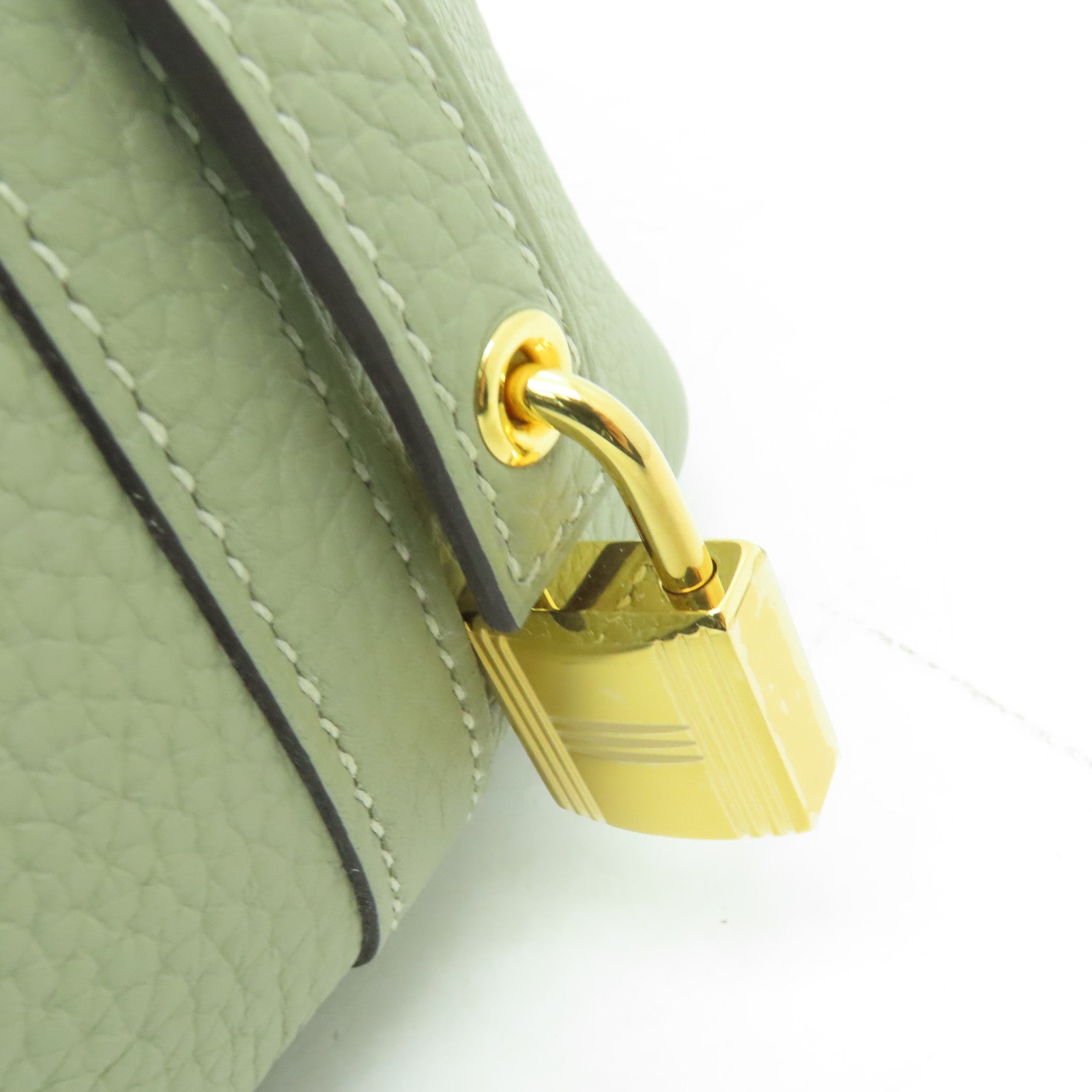 HERMES Clemence皮革Picotin PM金扣手挽袋Sauge綠色