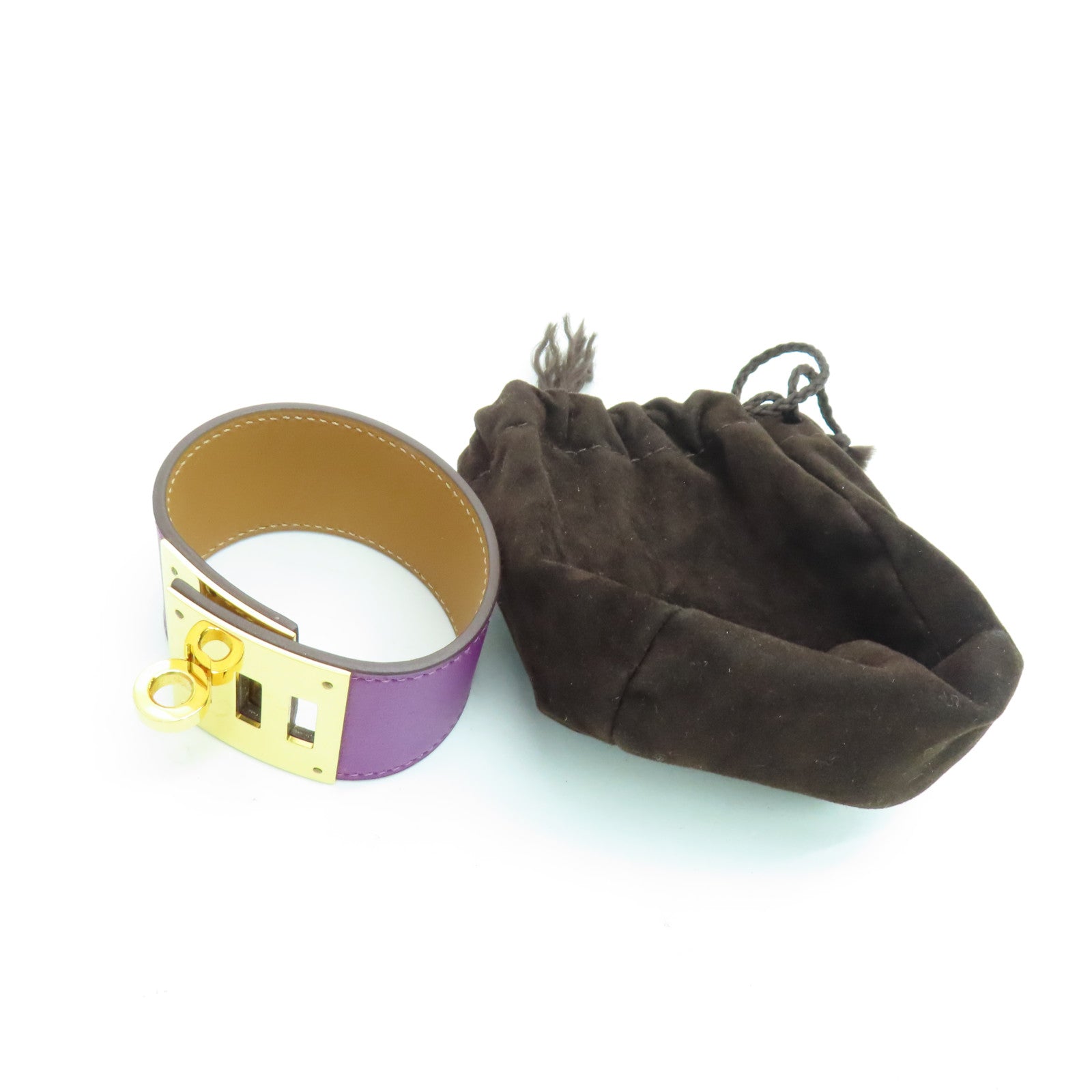 HERMES Swift皮革Kelly Dog Bracelet金扣手鐲紫色
