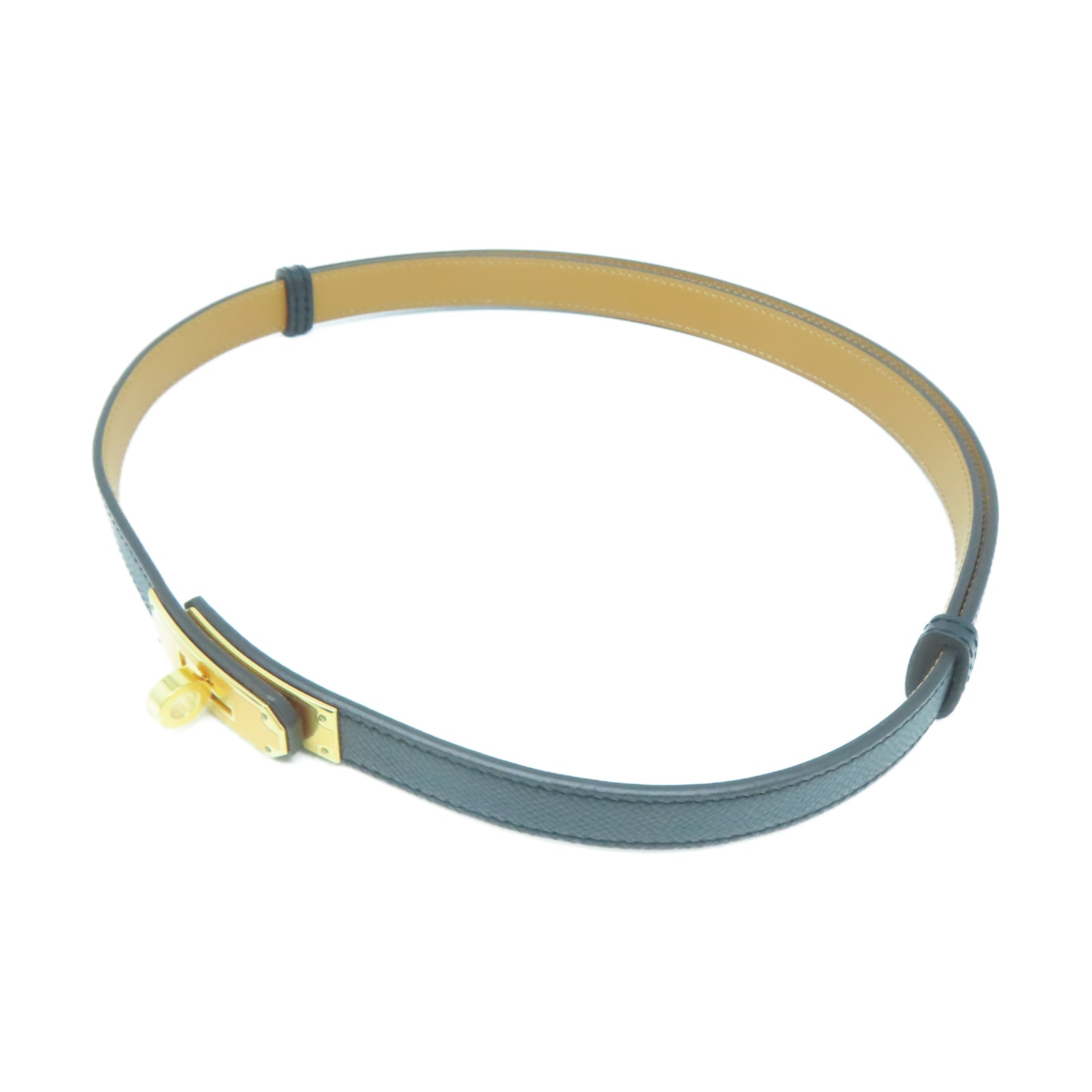HERMES Epsom皮革Kelly Belt金扣皮帶黑色