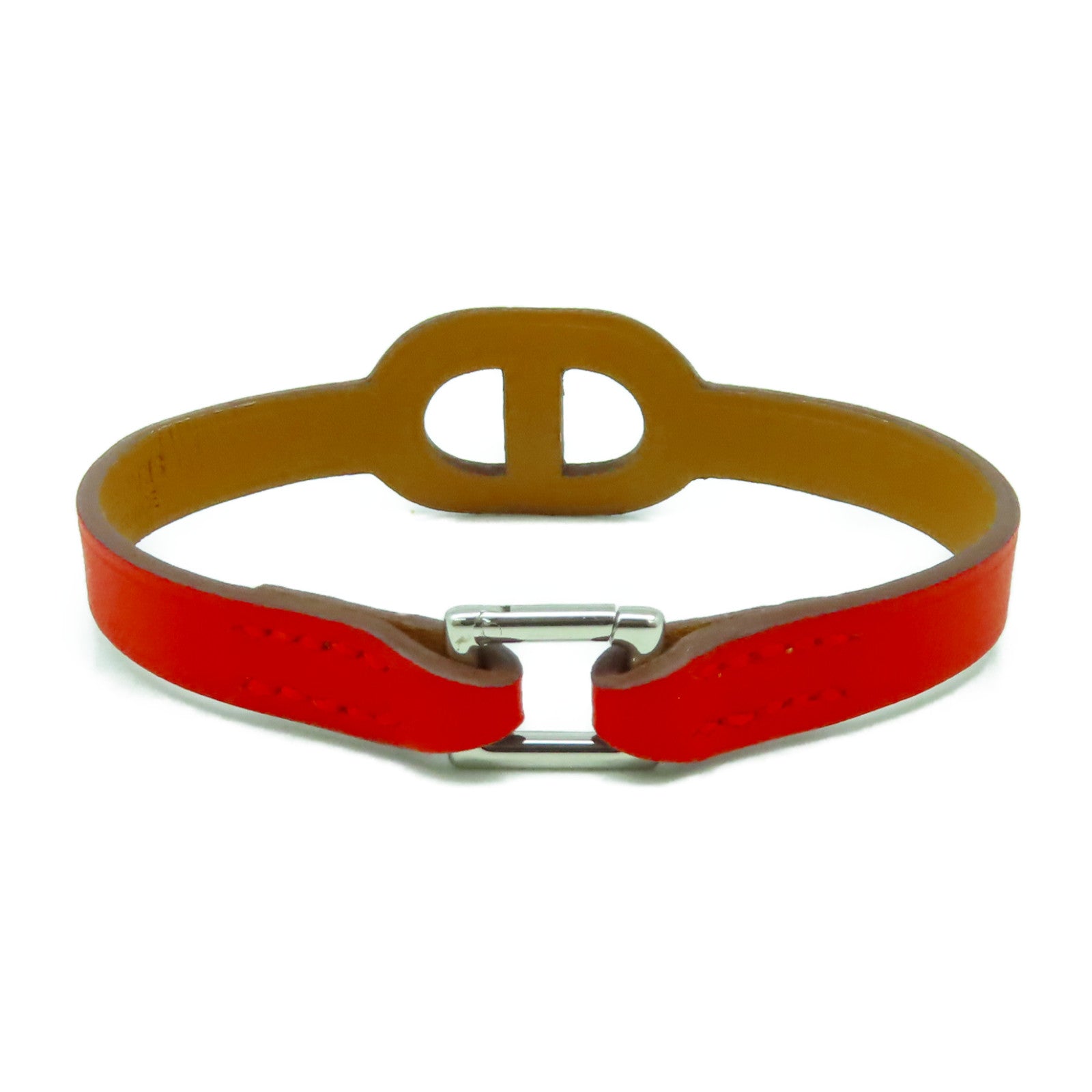HERMES Swift皮革Bracelet銀扣手鐲橙色