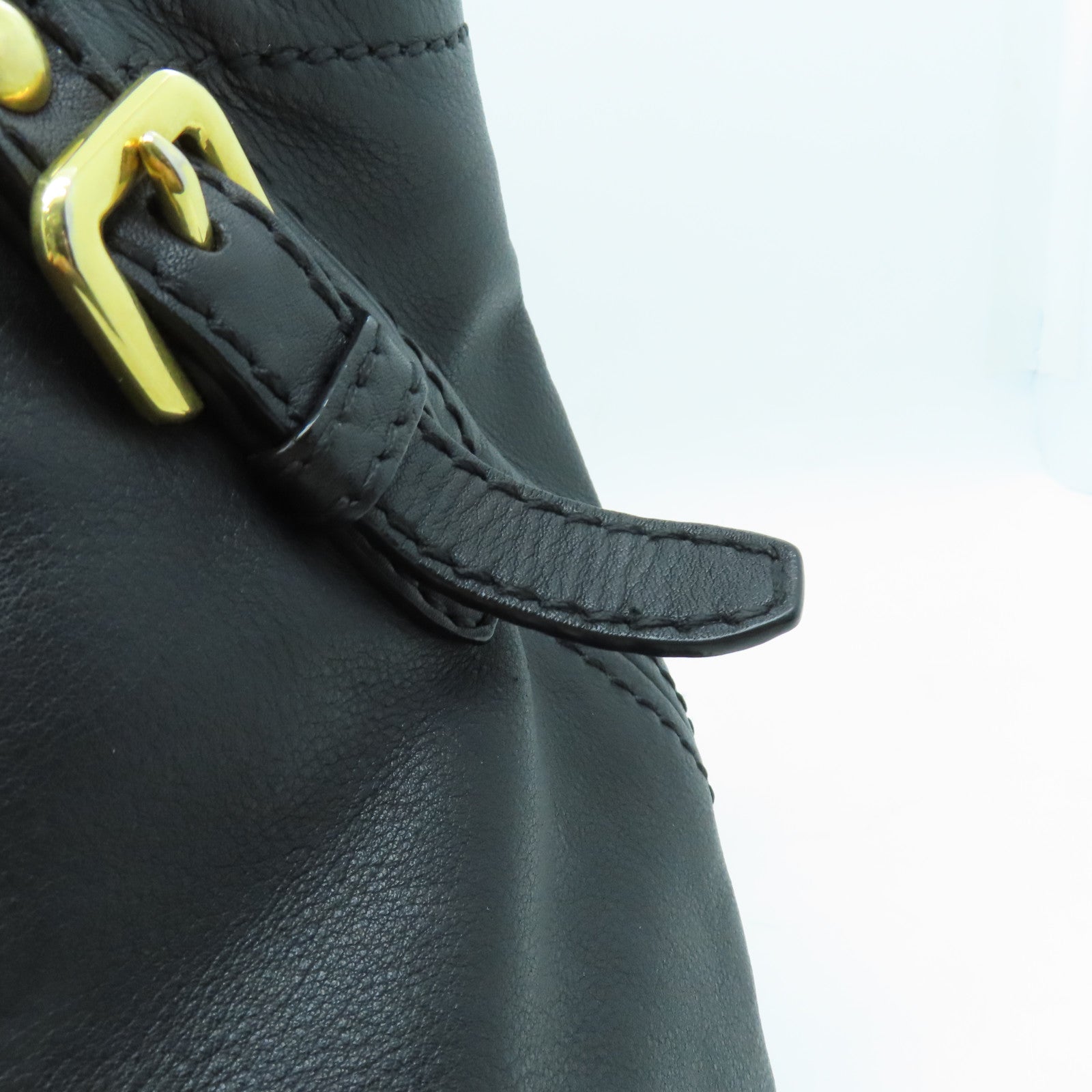 PRADA cowhide leather Shoulder Bag gold buckle shoulder bag black