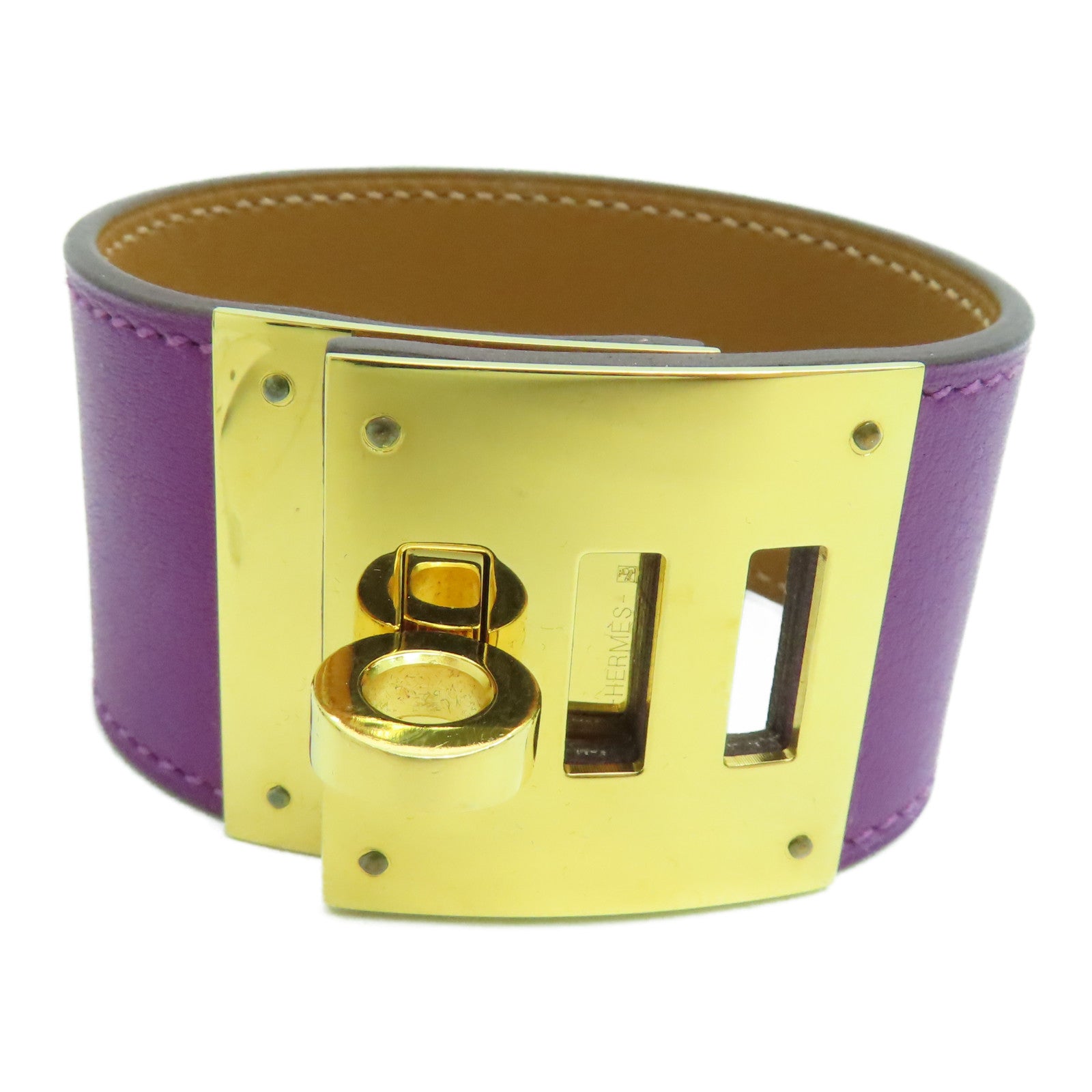 HERMES Swift皮革Kelly Dog Bracelet金扣手鐲紫色
