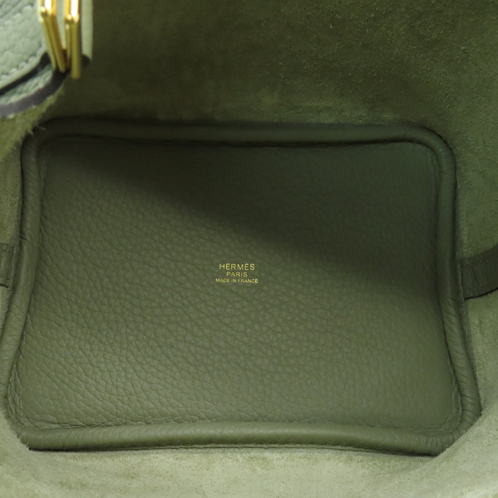 HERMES Clemence皮革Picotin PM金扣手挽袋Sauge綠色