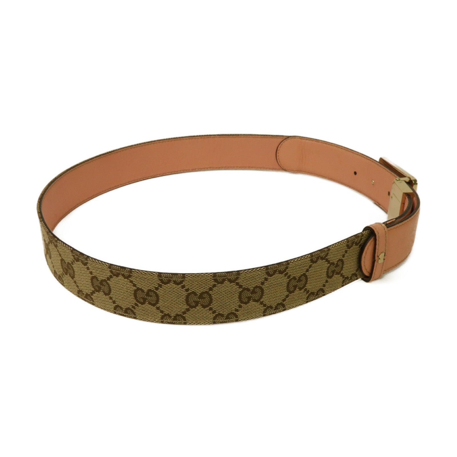 GUCCI 帆布/皮革Belt金扣皮帶啡色/粉紅色