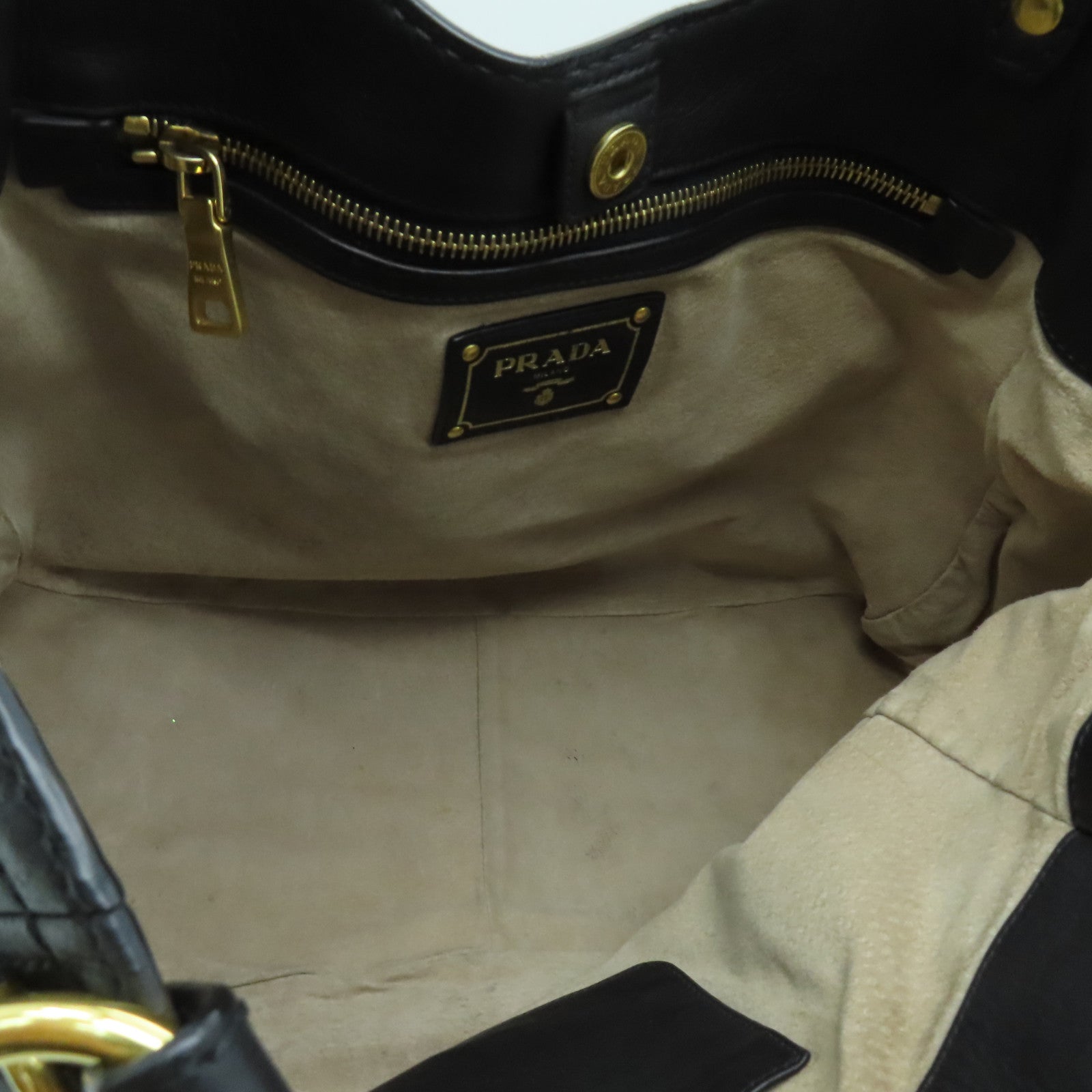 PRADA cowhide leather Shoulder Bag gold buckle shoulder bag black