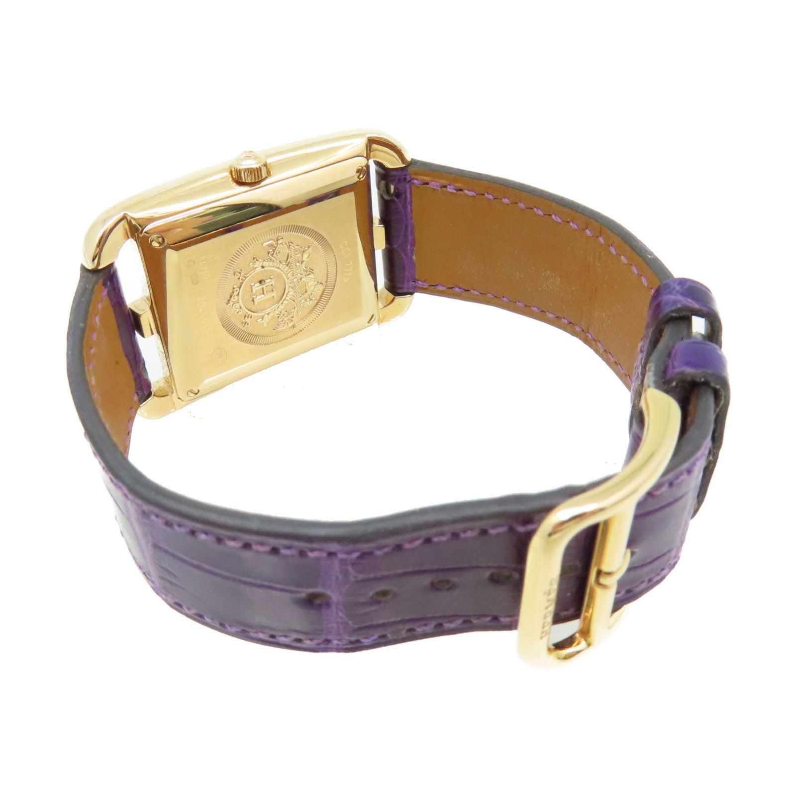 HERMES 18K黃金/鱷魚皮革帶/鑽石Cape Cod Watch自動機芯手錶貝殼色/金色