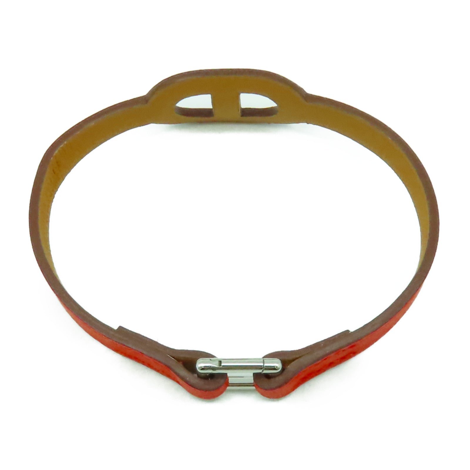 HERMES Swift皮革Bracelet銀扣手鐲橙色