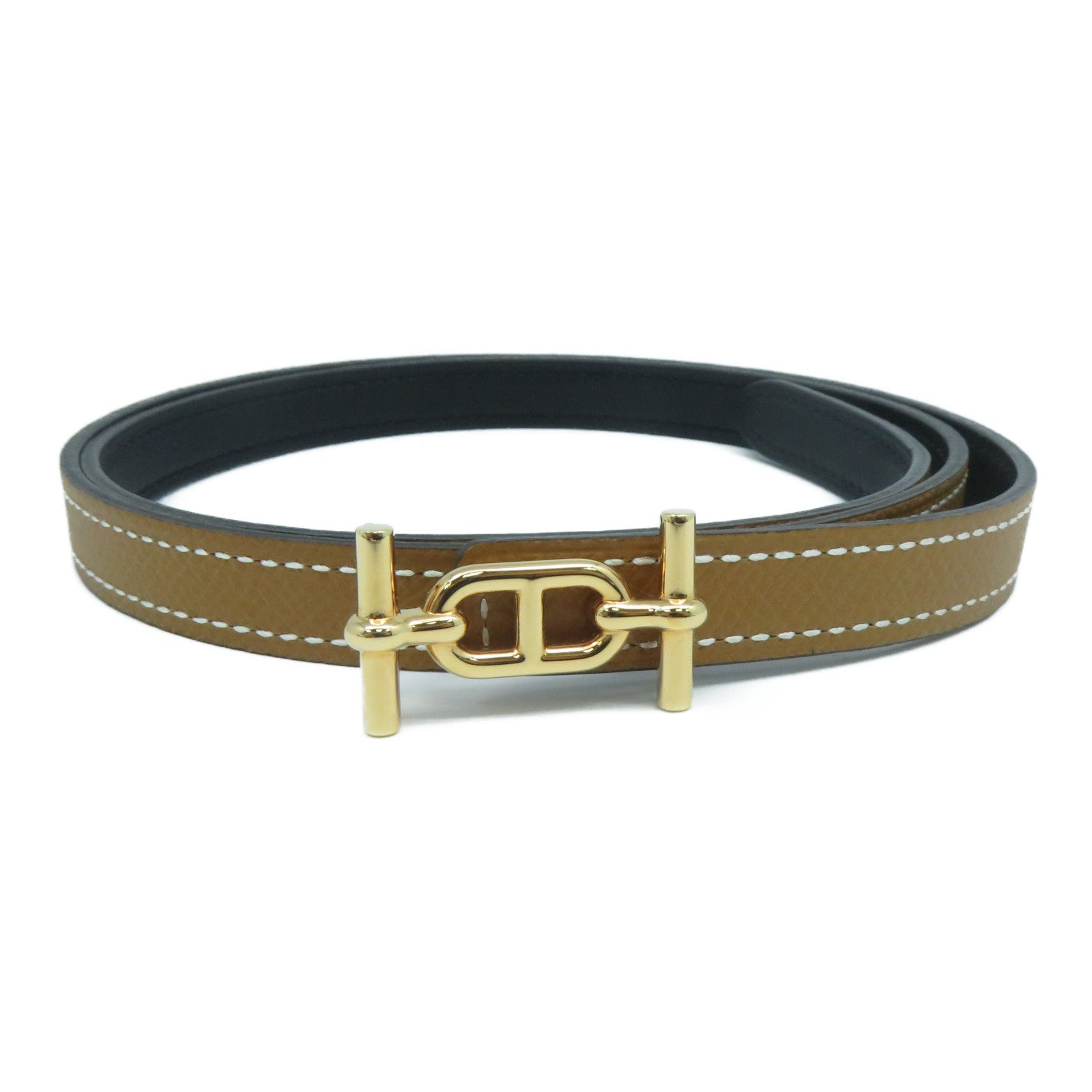 HERMES Epsom皮革Belt 75cm金扣皮帶Gold經典駝色