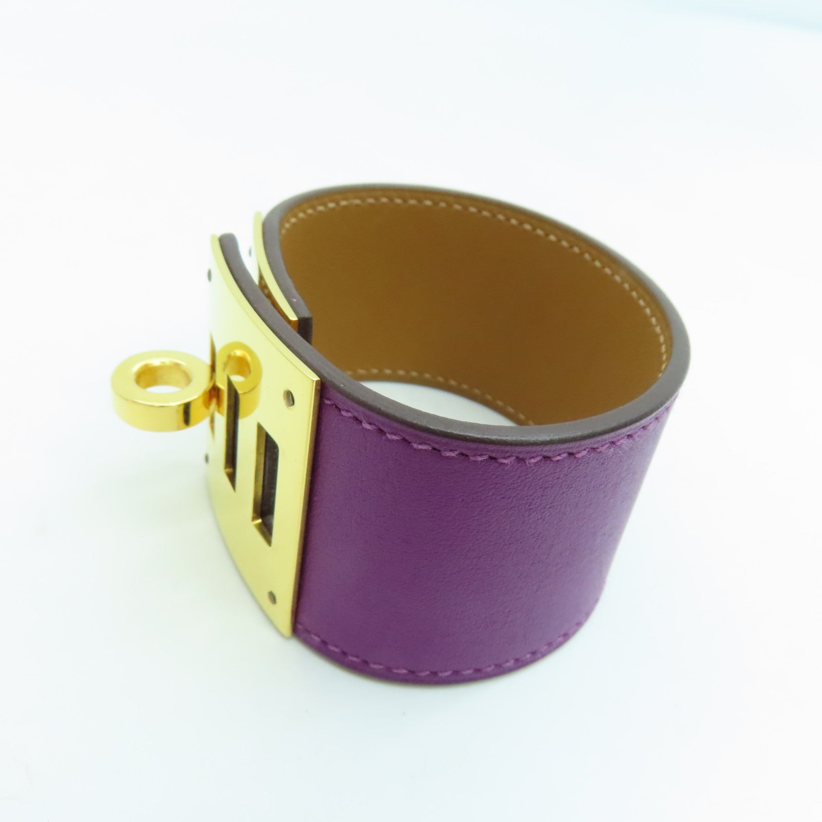 HERMES Swift皮革Kelly Dog Bracelet金扣手鐲紫色