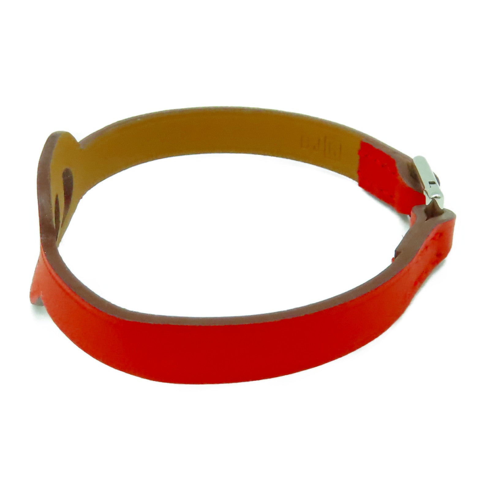 HERMES Swift皮革Bracelet銀扣手鐲橙色