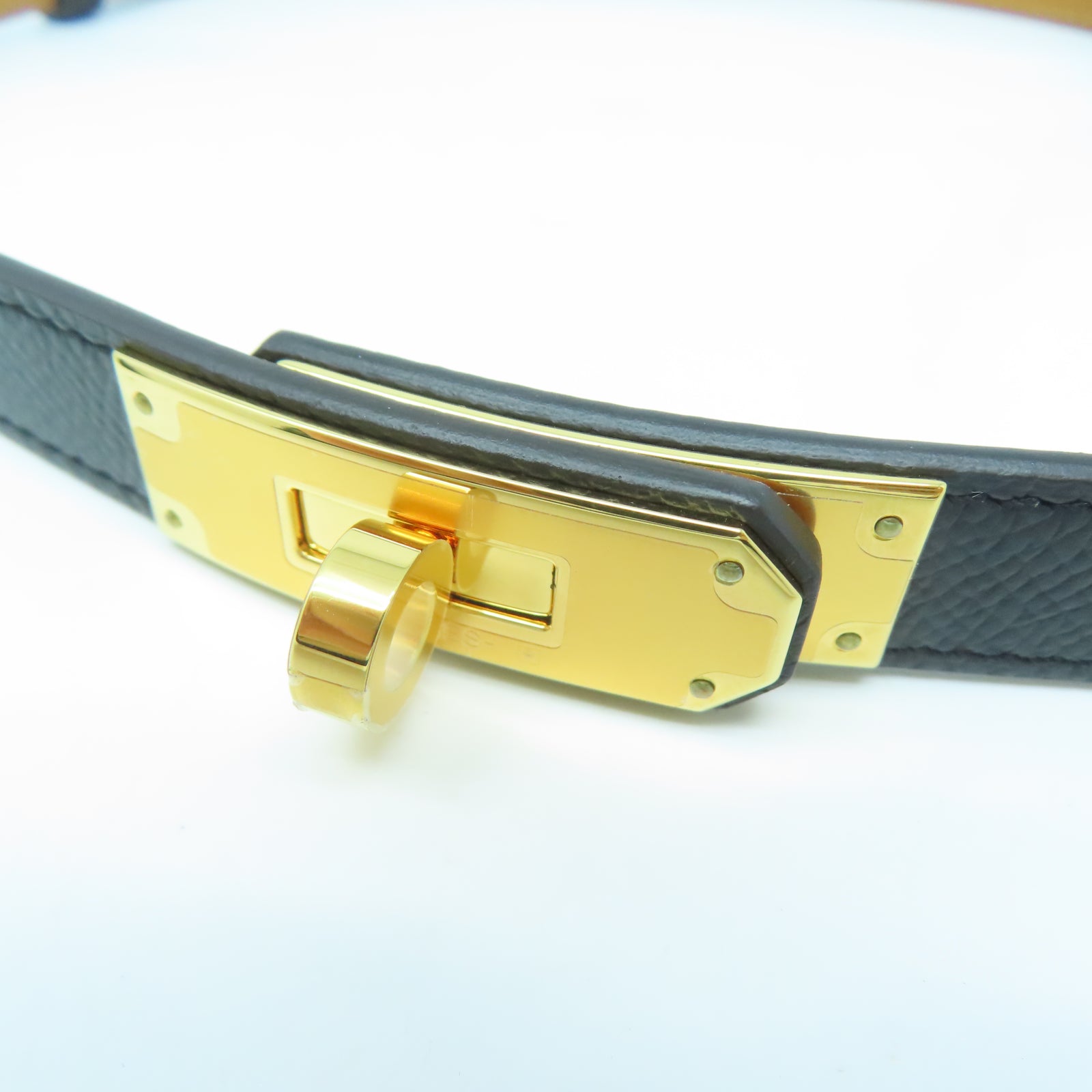 HERMES Epsom皮革Kelly Belt金扣皮帶黑色