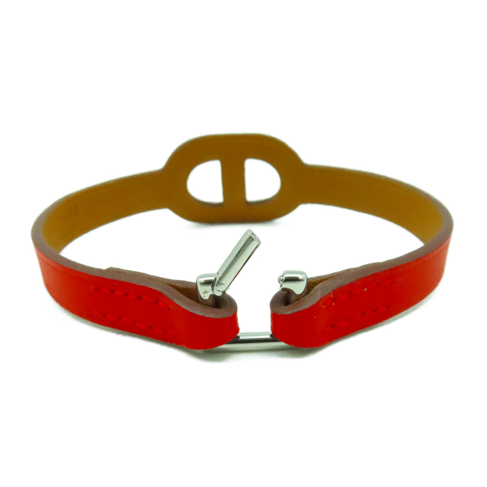 HERMES Swift皮革Bracelet銀扣手鐲橙色