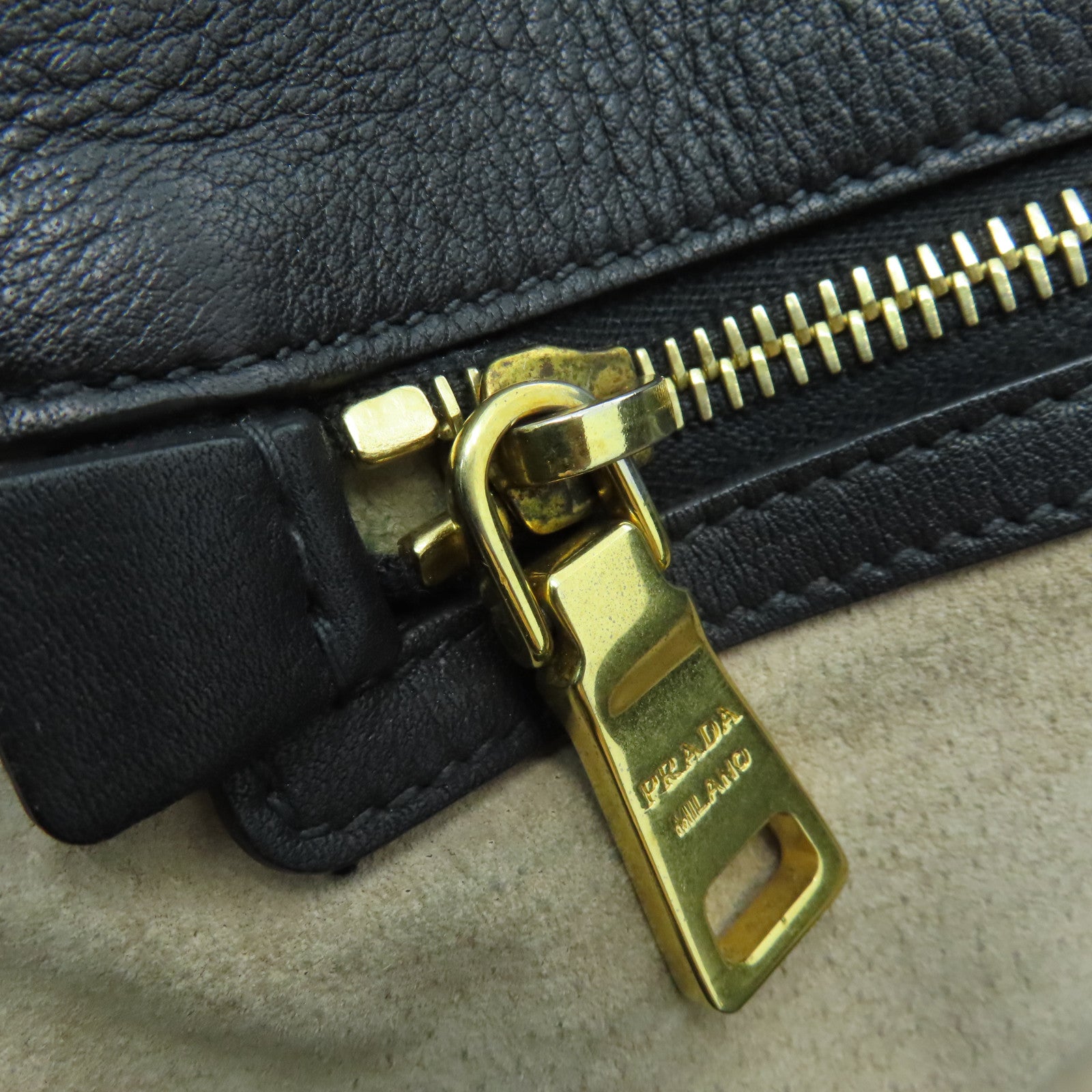 PRADA cowhide leather Shoulder Bag gold buckle shoulder bag black
