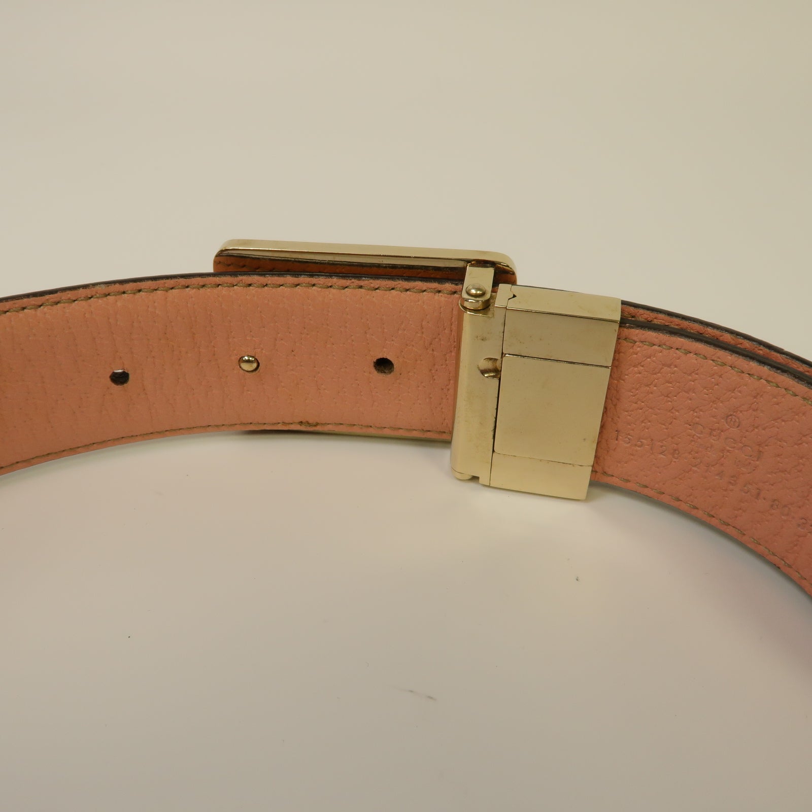 GUCCI 帆布/皮革Belt金扣皮帶啡色/粉紅色