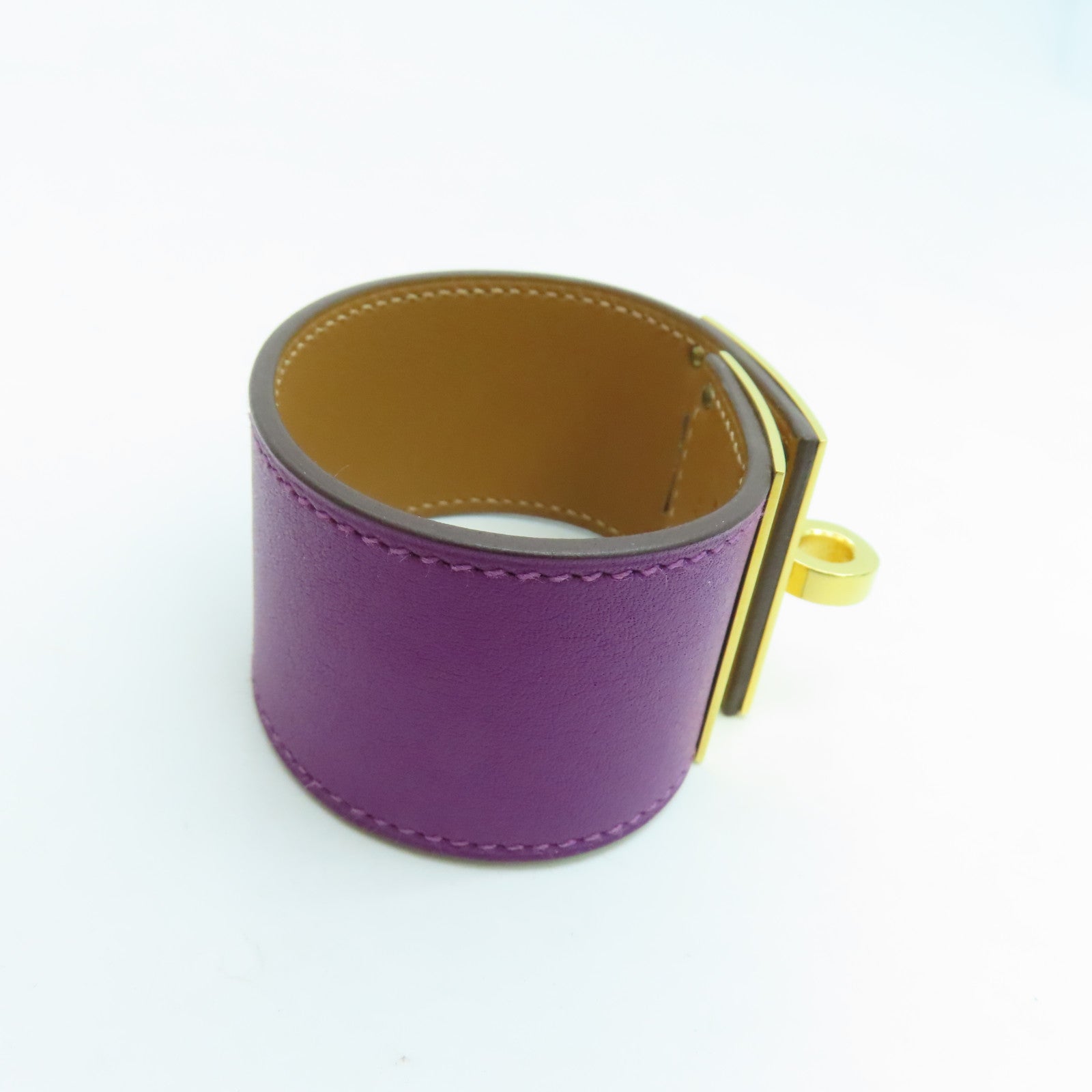 HERMES Swift皮革Kelly Dog Bracelet金扣手鐲紫色