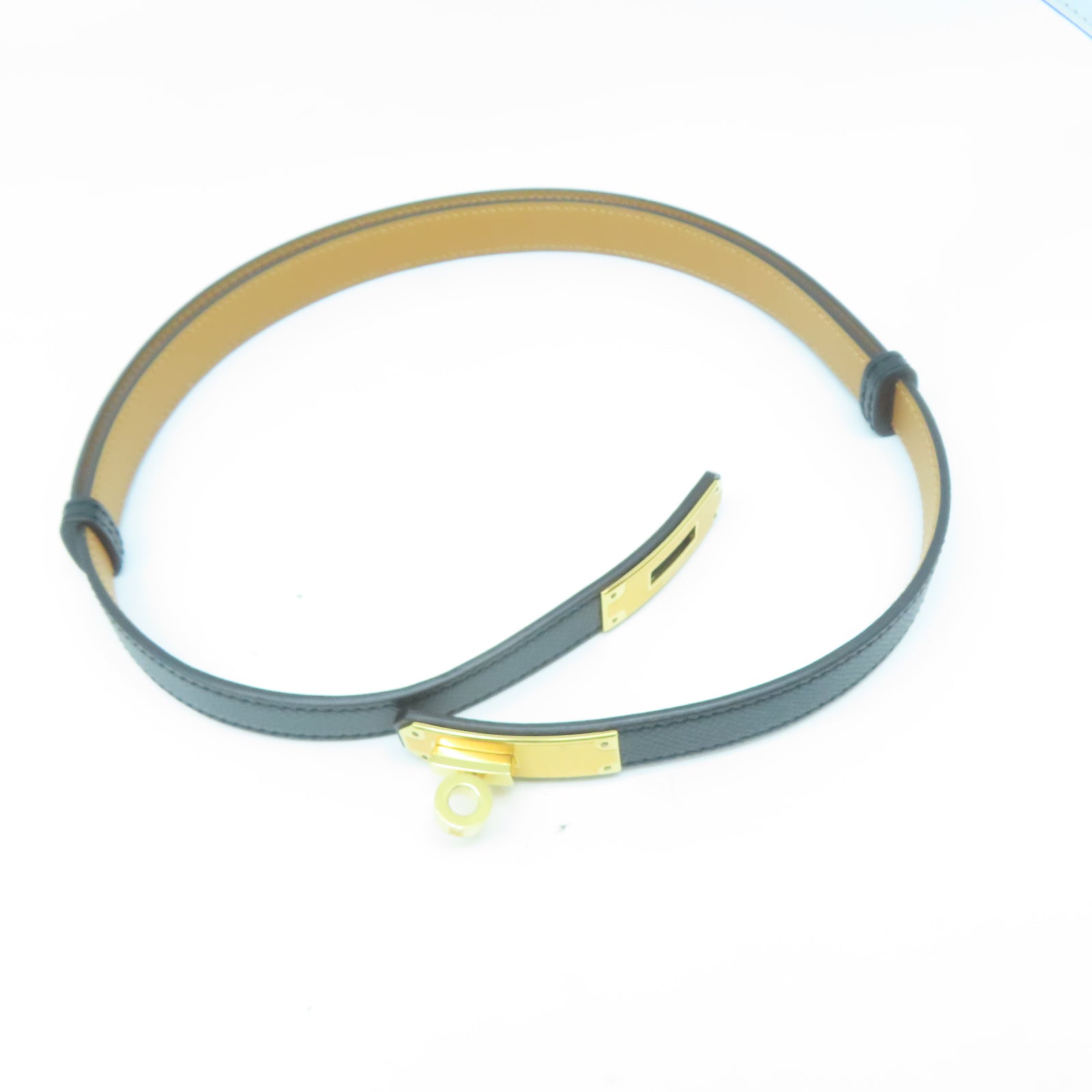 HERMES Epsom皮革Kelly Belt金扣皮帶黑色