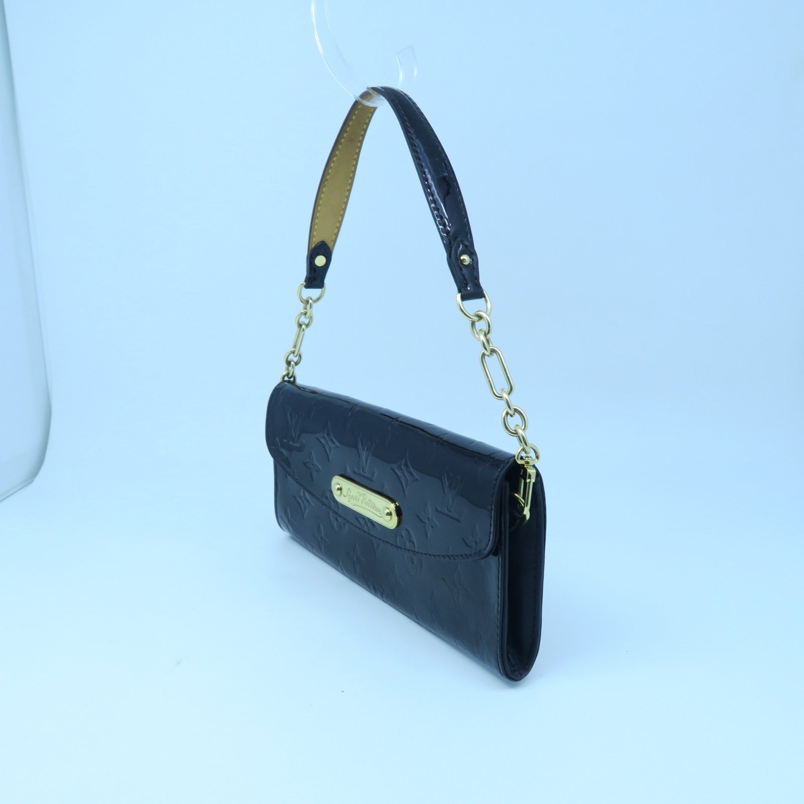 LOUIS VUITTON Monogram Vernis Sunset Bluebird Gold Buckle Shoulder Bag Brown