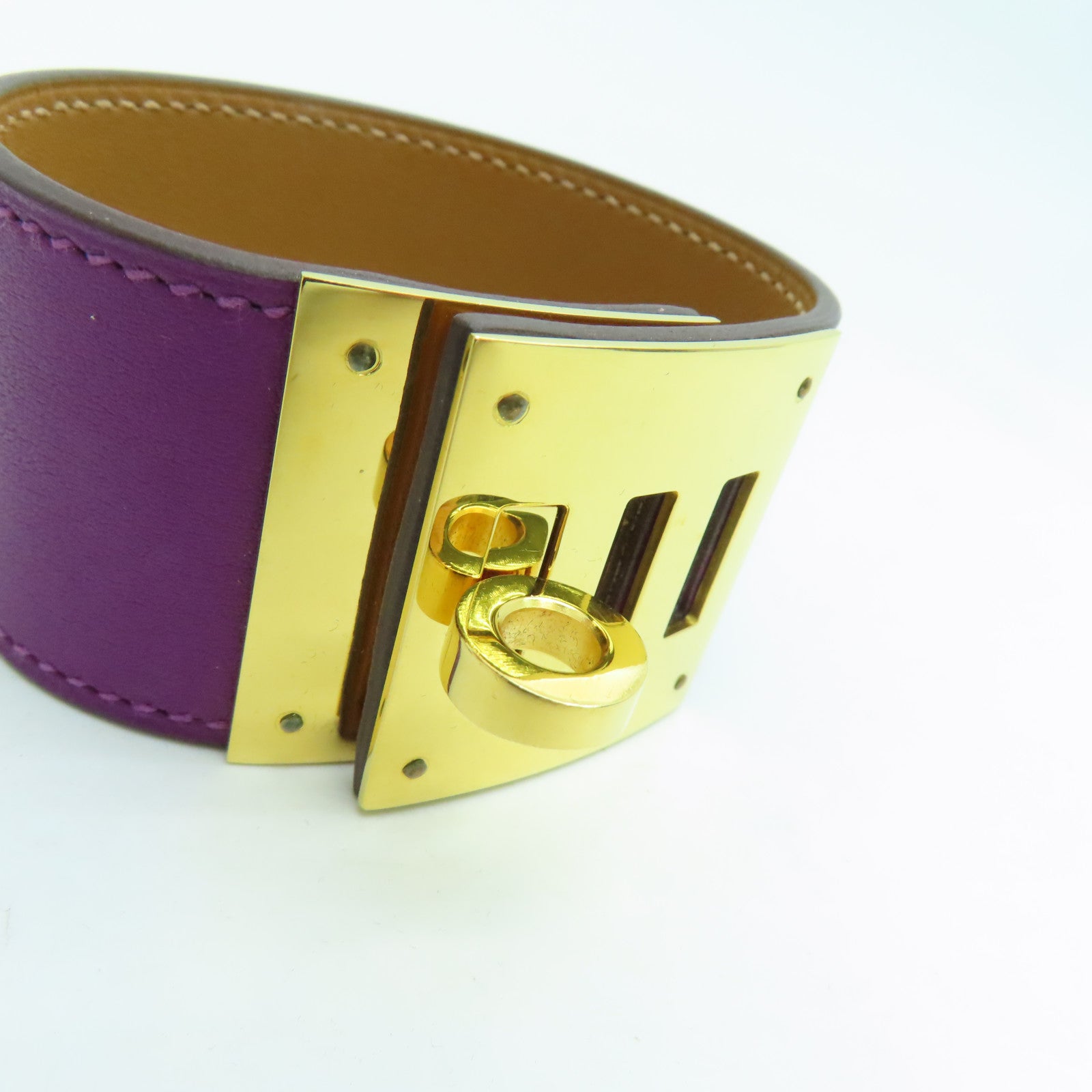 HERMES Swift皮革Kelly Dog Bracelet金扣手鐲紫色