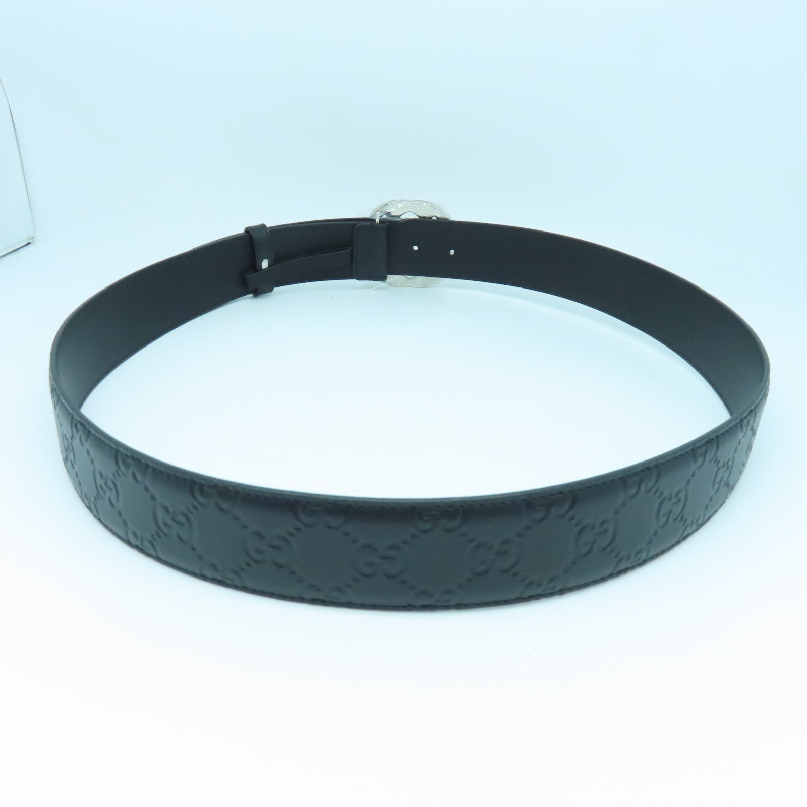 GUCCI Cowhide Leather Belt Silver Buckle Belt Black