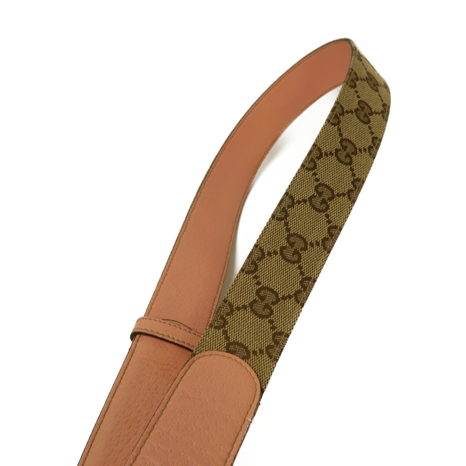 GUCCI 帆布/皮革Belt金扣皮帶啡色/粉紅色