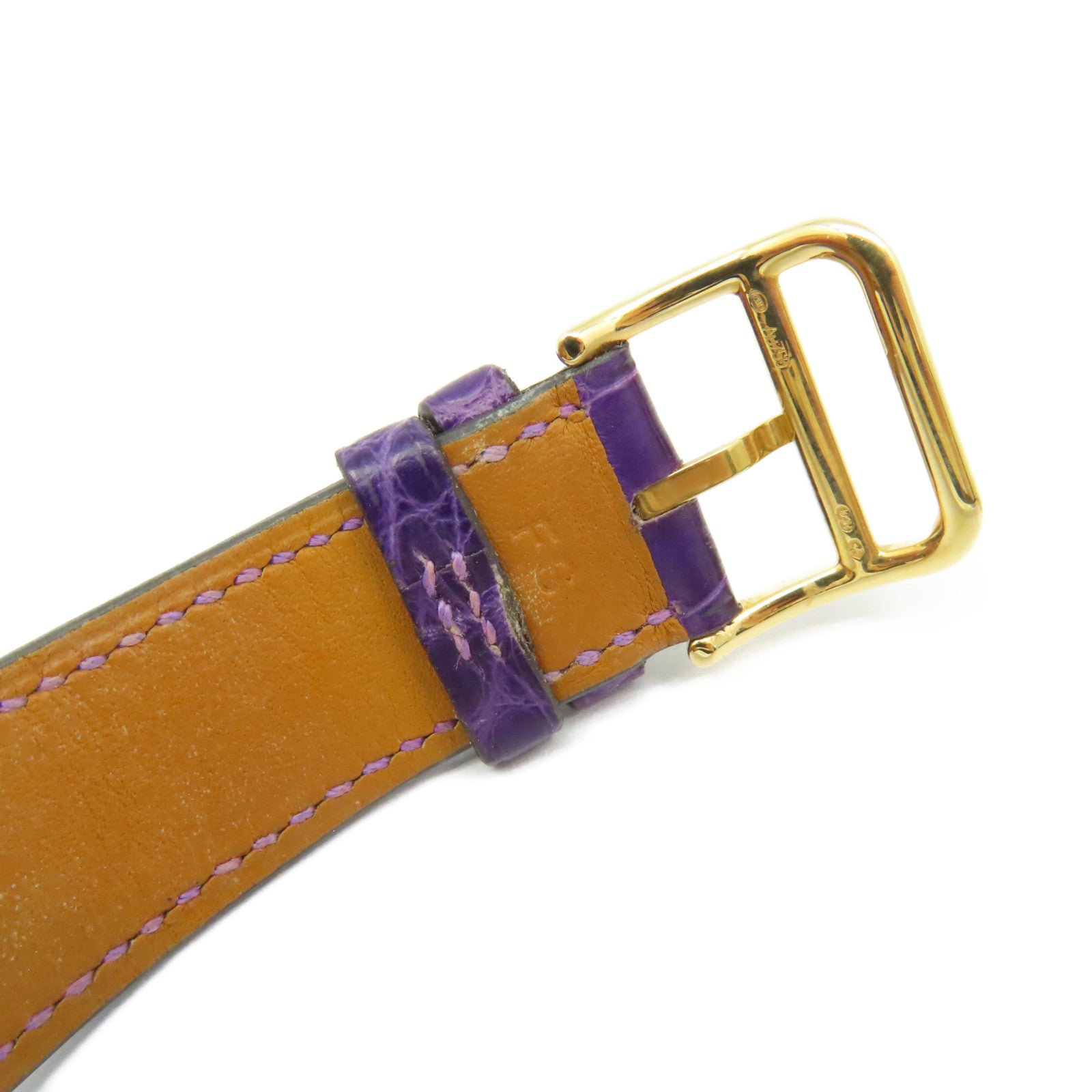 HERMES 18K黃金/鱷魚皮革帶/鑽石Cape Cod Watch自動機芯手錶貝殼色/金色
