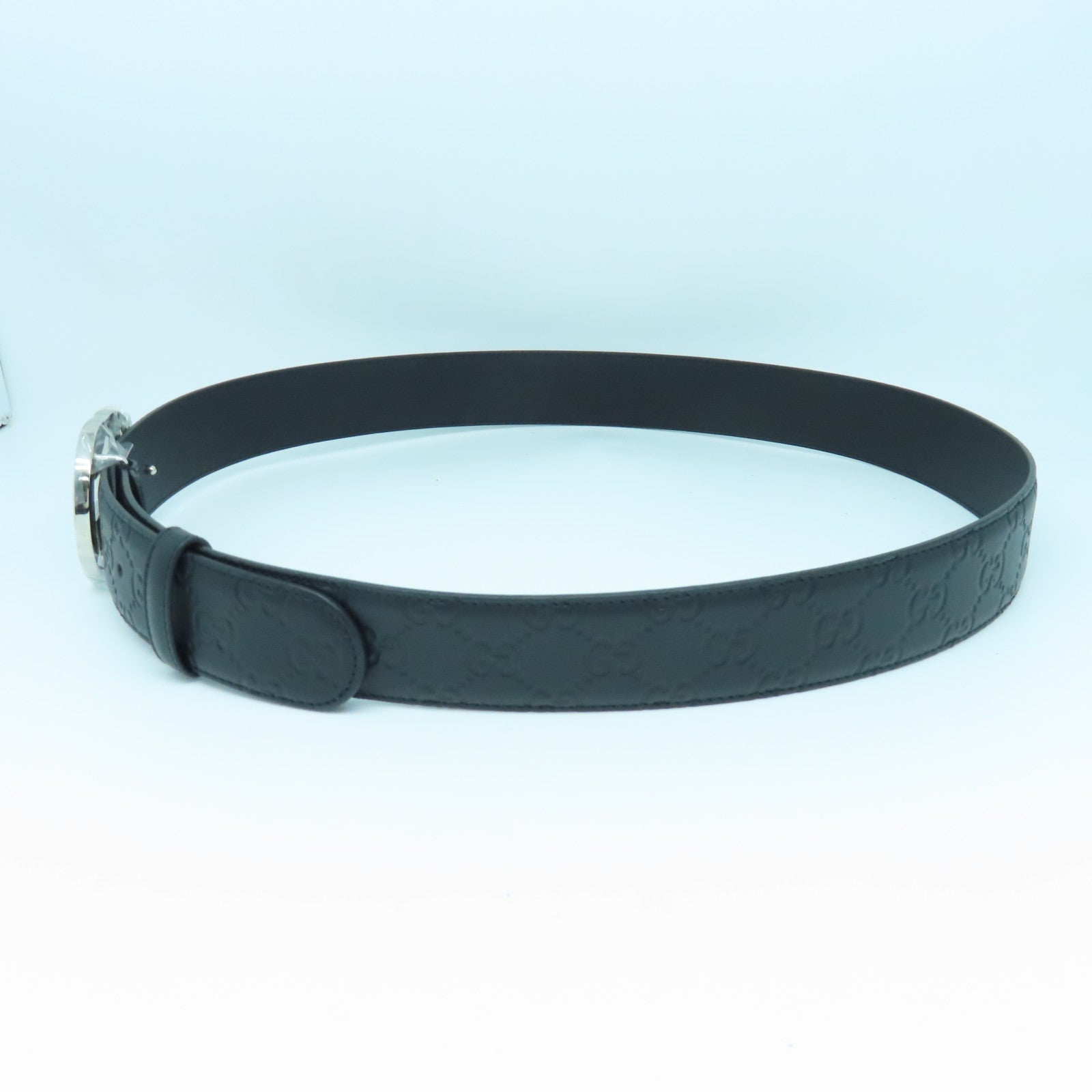 GUCCI Cowhide Leather Belt Silver Buckle Belt Black