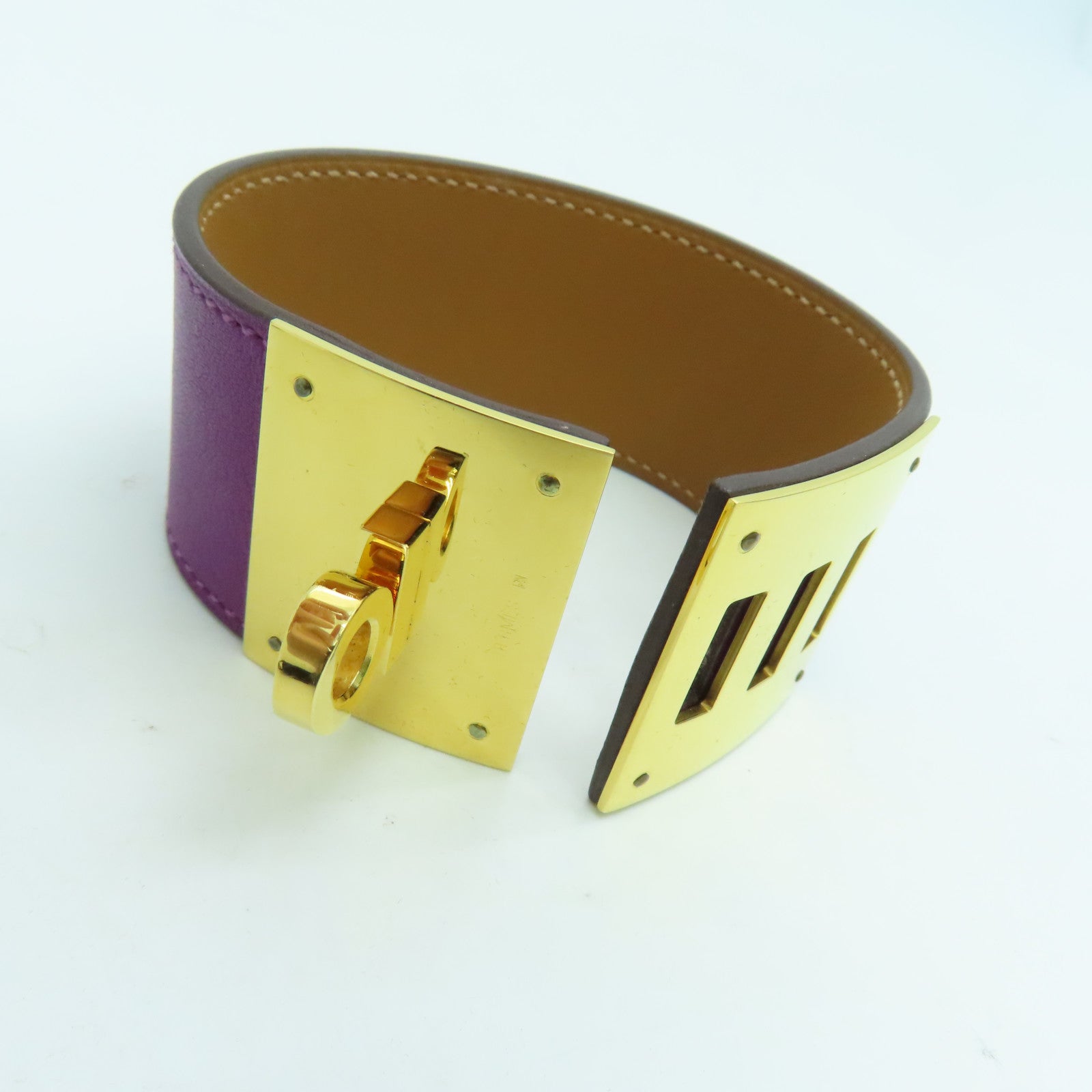 HERMES Swift皮革Kelly Dog Bracelet金扣手鐲紫色