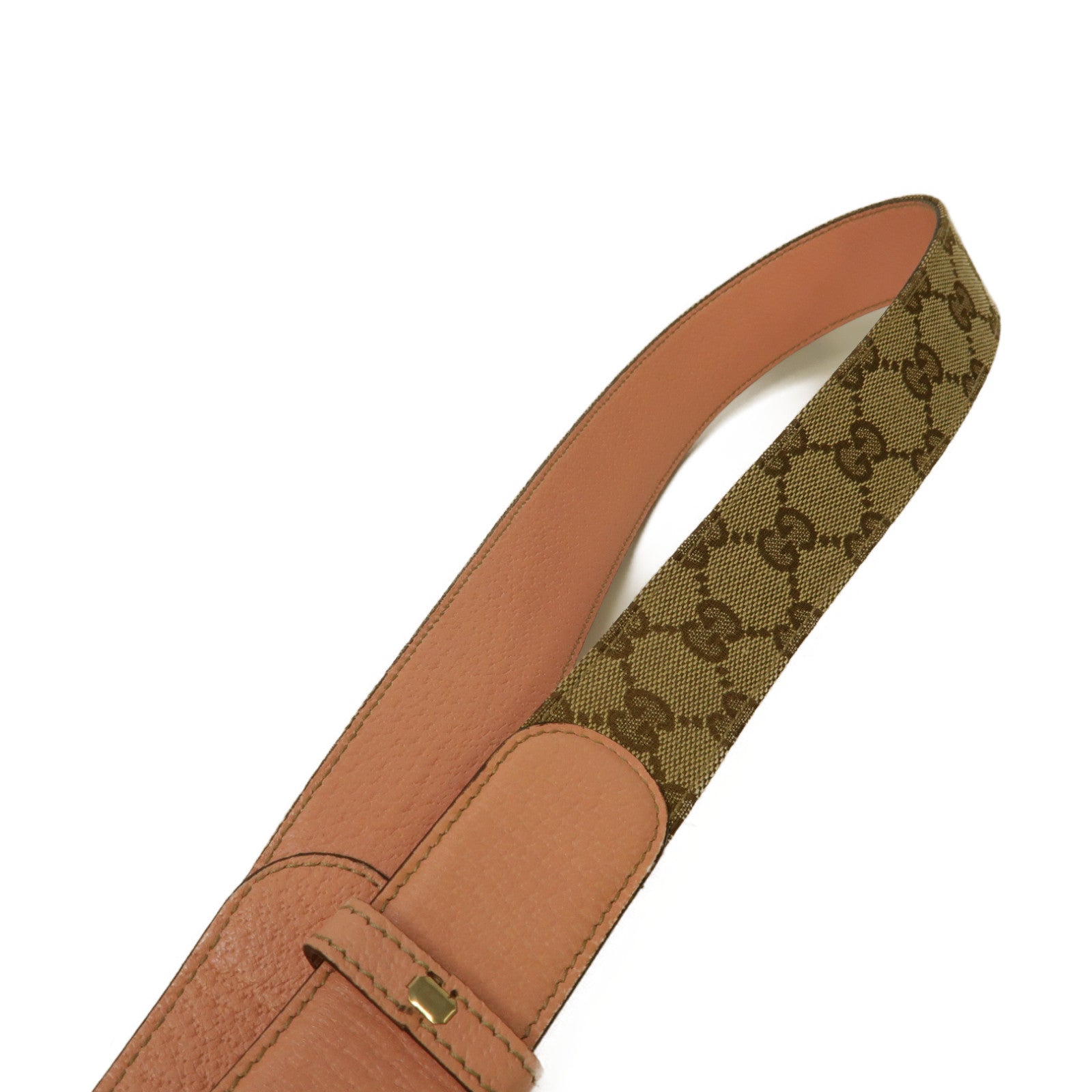 GUCCI 帆布/皮革Belt金扣皮帶啡色/粉紅色