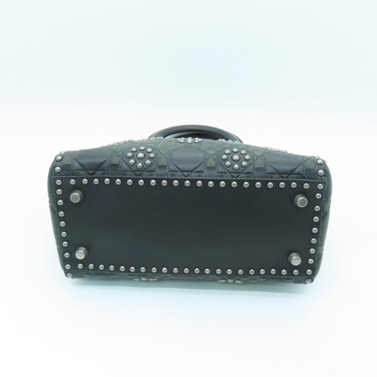 Dior Calfskin Leather Lady Dior Silver Buckle Handle Shoulder Bag Gray/Black