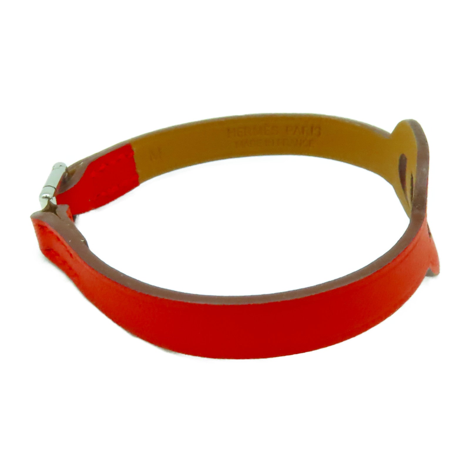 HERMES Swift皮革Bracelet銀扣手鐲橙色