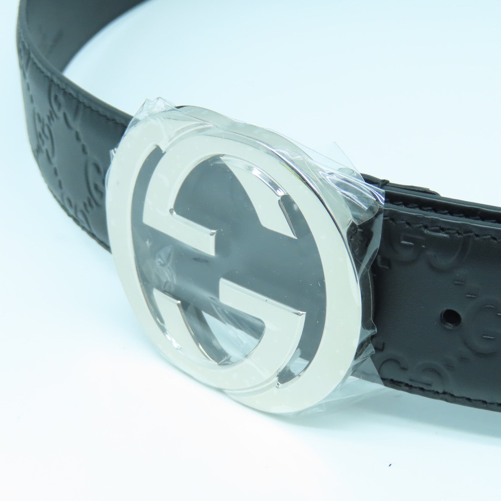 GUCCI Cowhide Leather Belt Silver Buckle Belt Black