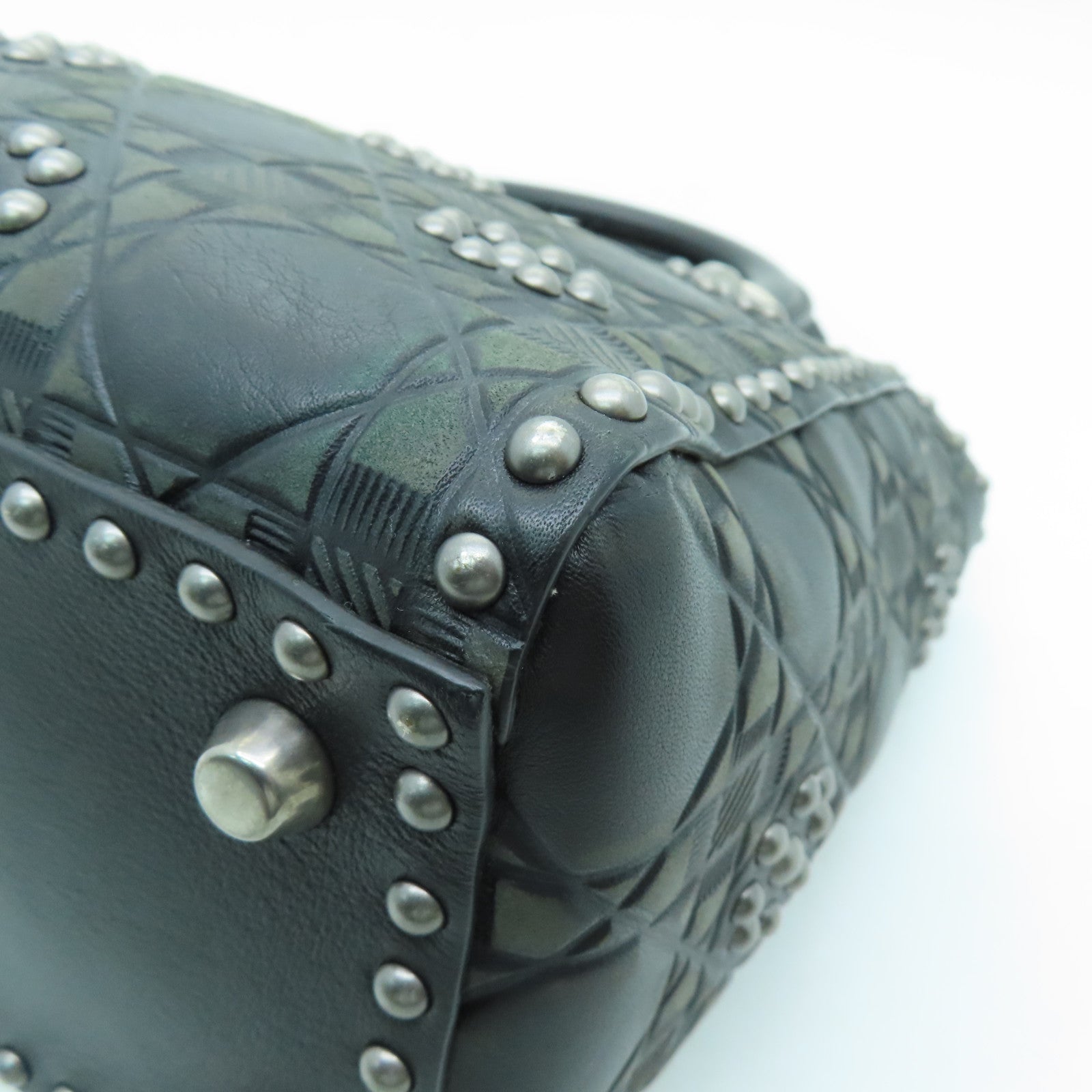 Dior Calfskin Leather Lady Dior Silver Buckle Handle Shoulder Bag Gray/Black