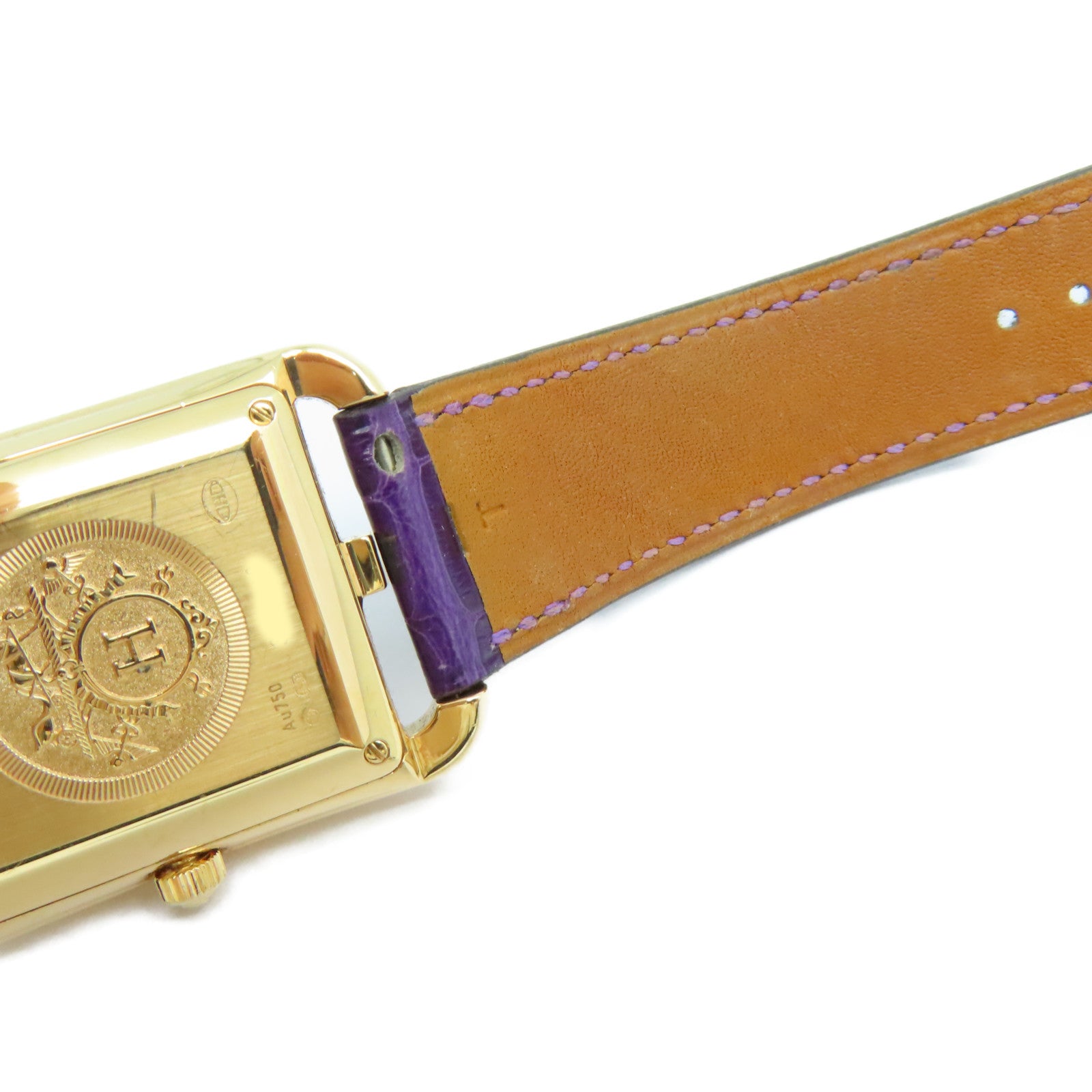 HERMES 18K黃金/鱷魚皮革帶/鑽石Cape Cod Watch自動機芯手錶貝殼色/金色