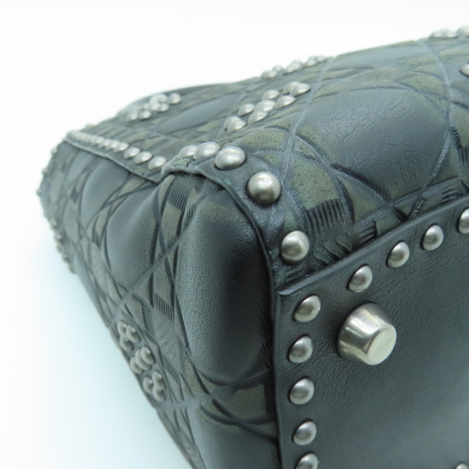 Dior Calfskin Leather Lady Dior Silver Buckle Handle Shoulder Bag Gray/Black