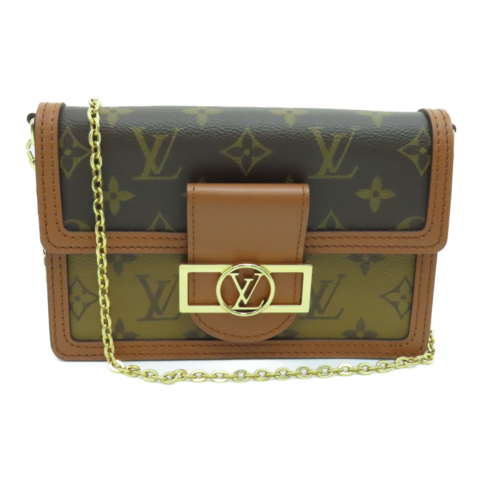 LOUIS VUITTON Monogram Dauphine金扣链带肩背袋啡色