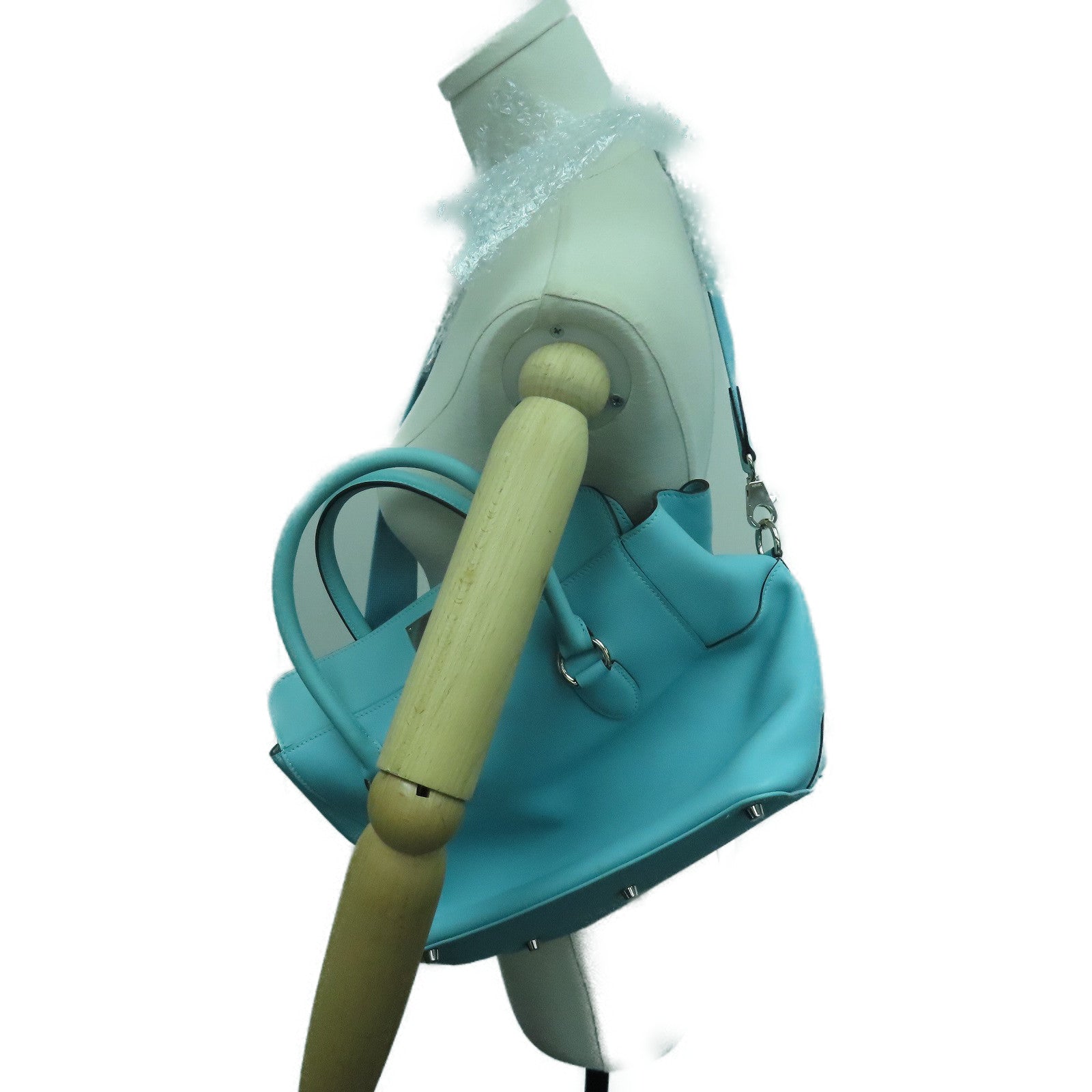 HERMES Swift皮革ToolBox 26银扣手挽肩背两用袋Blue Atoll蓝色