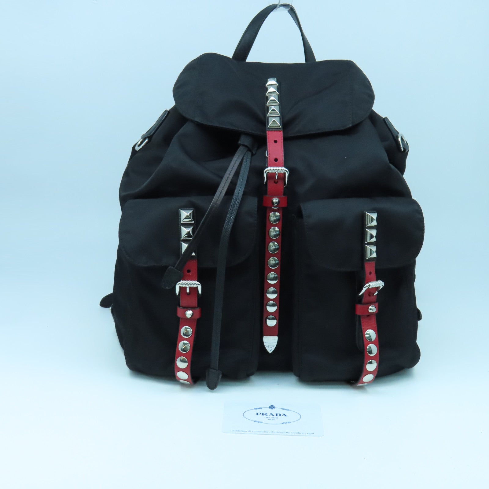 PRADA Nylon Rucksack Silver Buckle Backpack Black – Brand