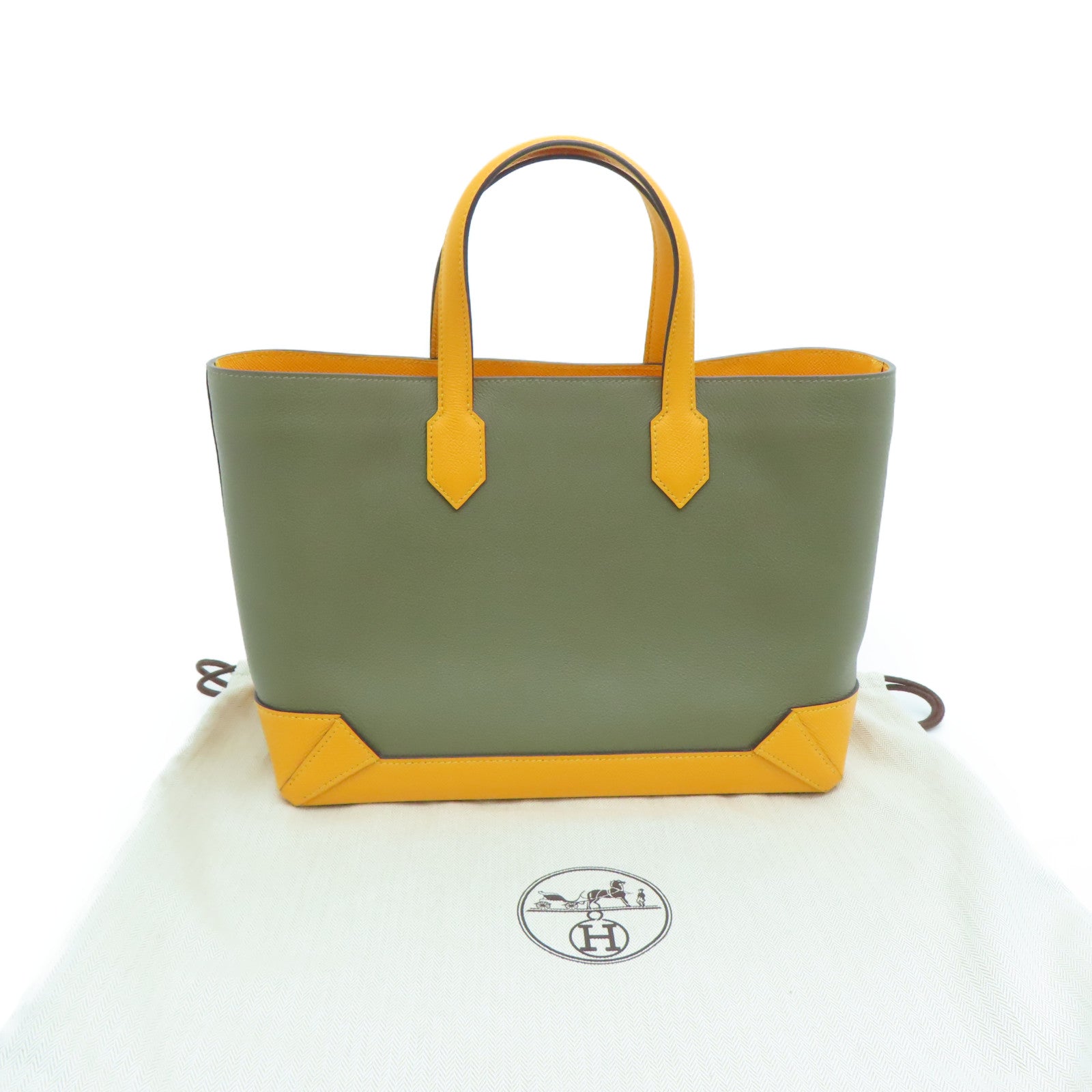 HERMES Epsom皮革/Evercolor皮革Maxi Box Cabas銀扣肩背袋Origan/Jaune D'or牛至色/金黃色