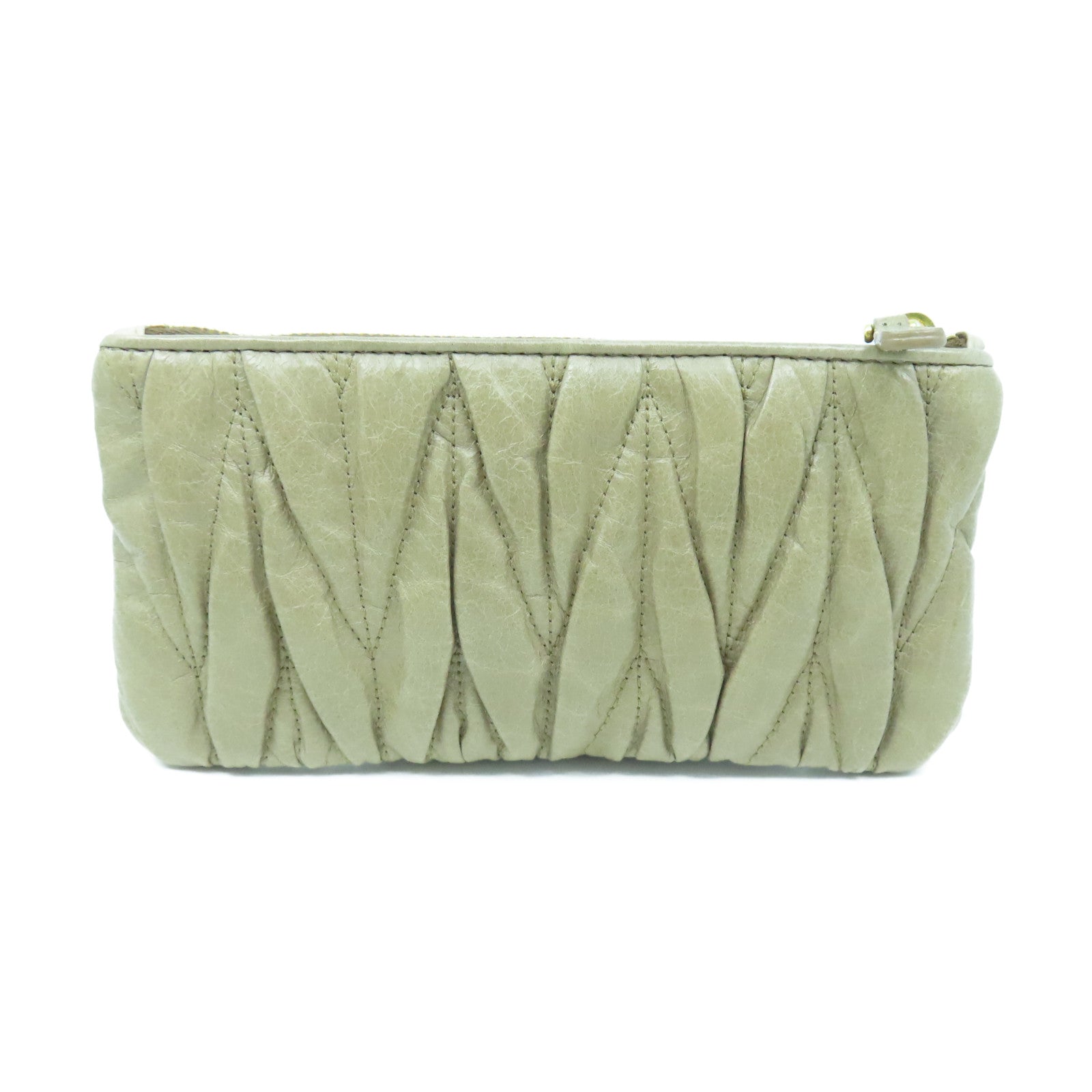Miu Miu Cowhide Leather Pouch Gold Buckle Clutch Beige