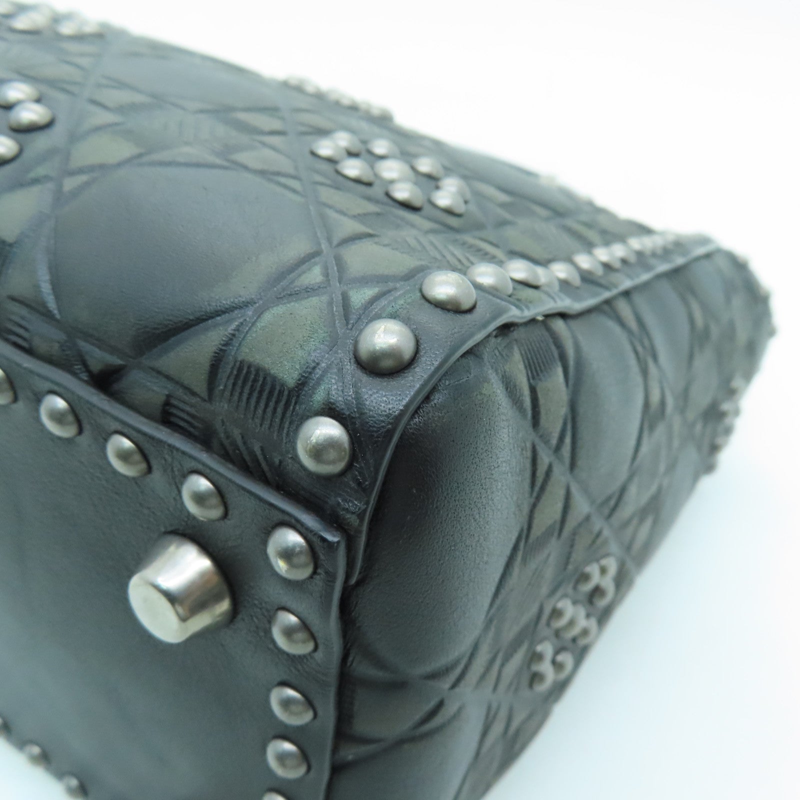 Dior Calfskin Leather Lady Dior Silver Buckle Handle Shoulder Bag Gray/Black