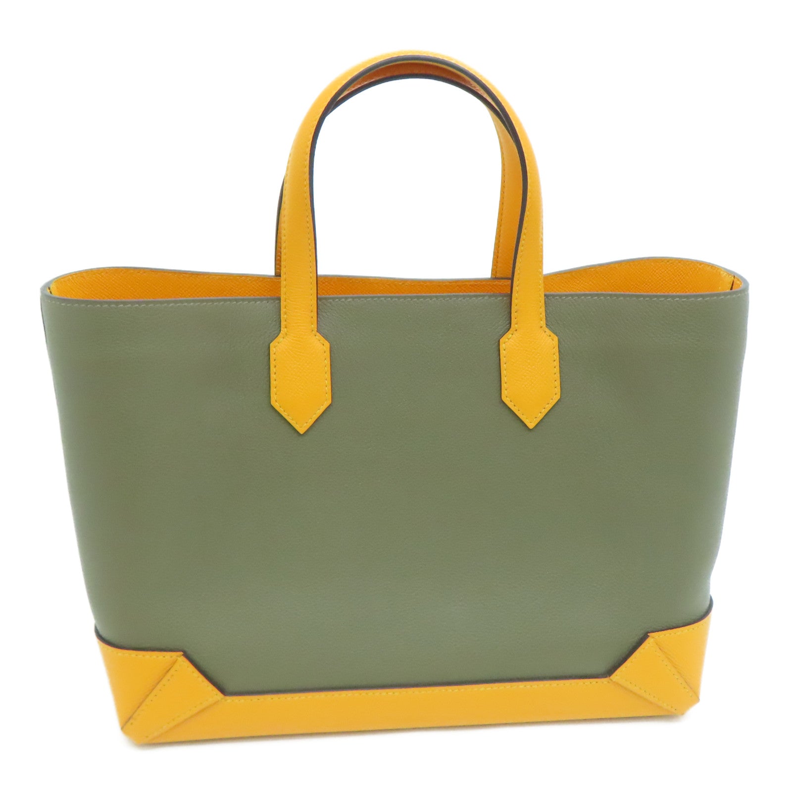 HERMES Epsom皮革/Evercolor皮革Maxi Box Cabas銀扣肩背袋Origan/Jaune D'or牛至色/金黃色