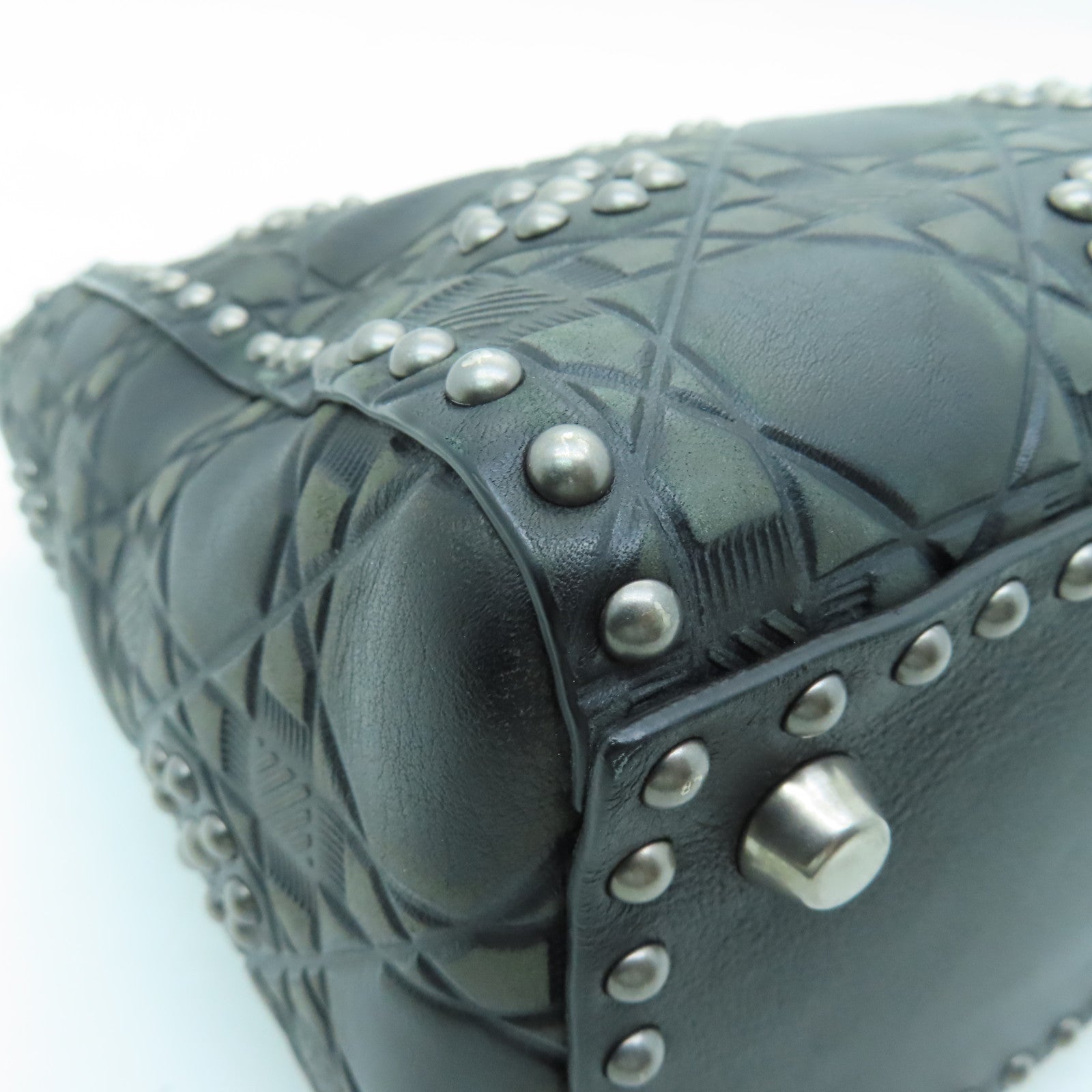 Dior Calfskin Leather Lady Dior Silver Buckle Handle Shoulder Bag Gray/Black