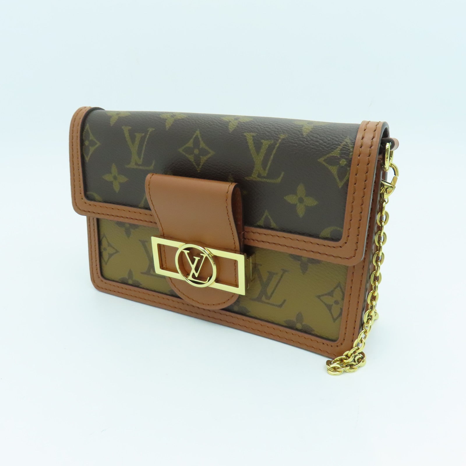 LOUIS VUITTON Monogram Dauphine金扣链带肩背袋啡色