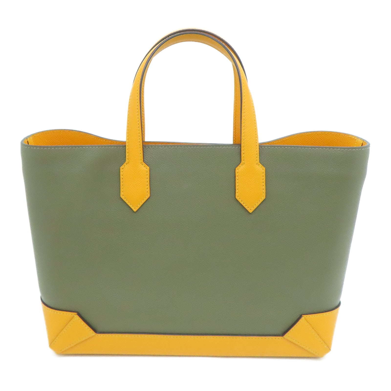 HERMES Epsom皮革/Evercolor皮革Maxi Box Cabas銀扣肩背袋Origan/Jaune D'or牛至色/金黃色