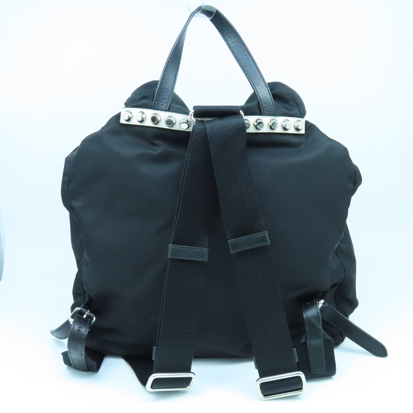 PRADA 尼龍Rucksack銀扣背包黑色