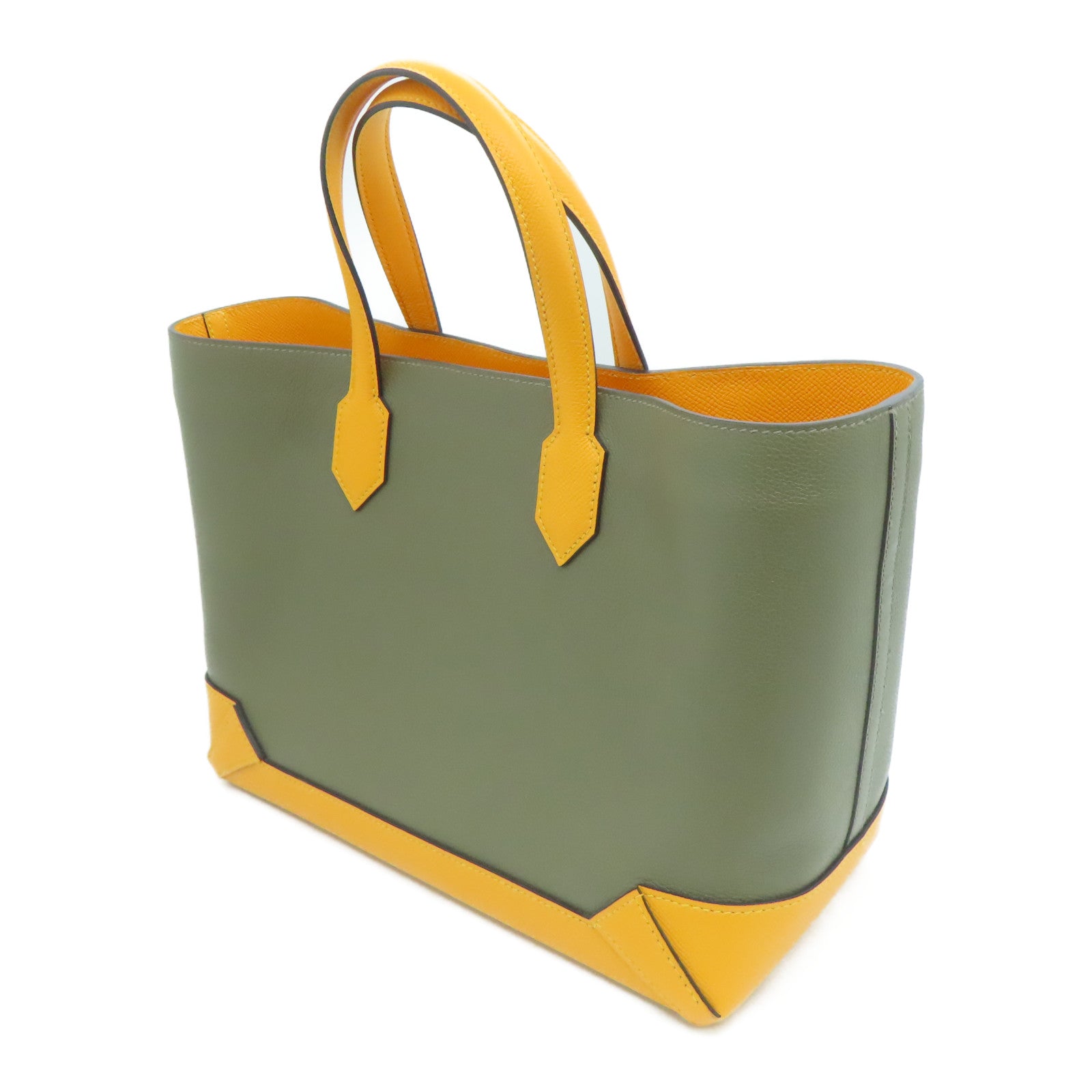 HERMES Epsom皮革/Evercolor皮革Maxi Box Cabas銀扣肩背袋Origan/Jaune D'or牛至色/金黃色