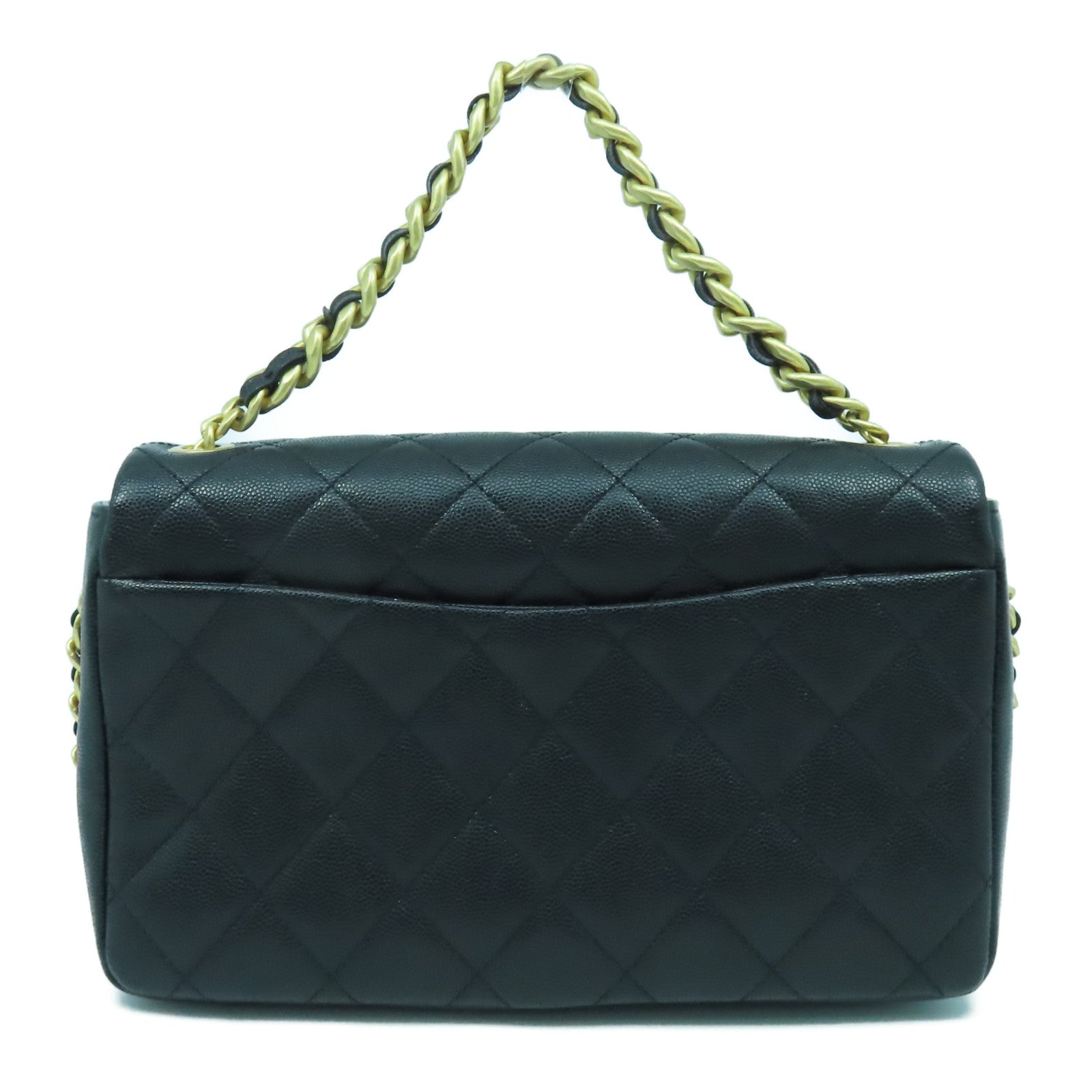 CHANEL 菱格Caviar皮革Flap Chain Shoulder Bag金扣手挽肩背兩用袋黑色