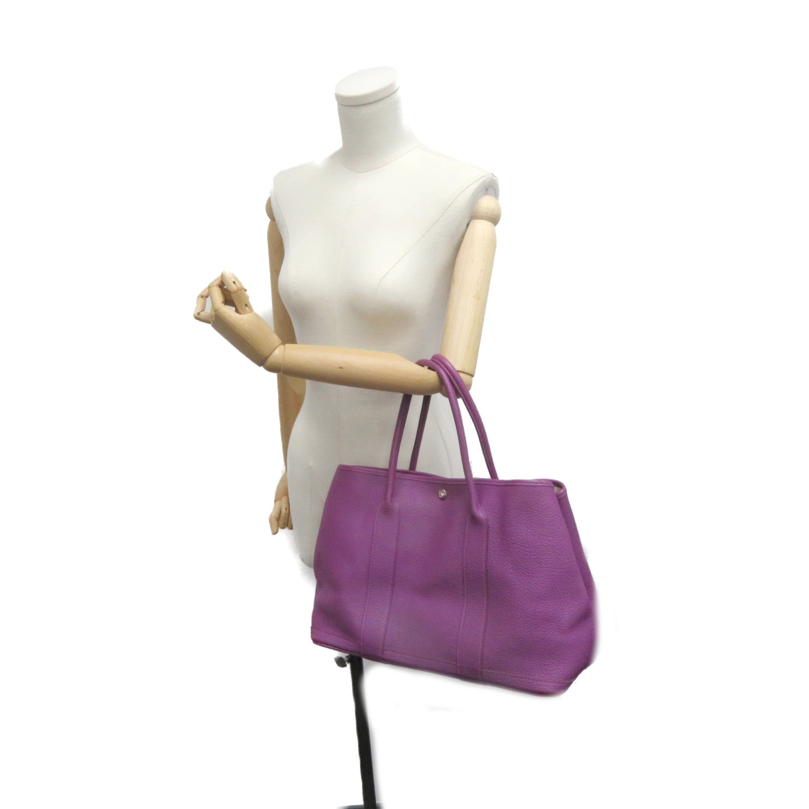 HERMES Negonda皮革GardenParty PM Tote Bag银扣手挽袋N5紫色