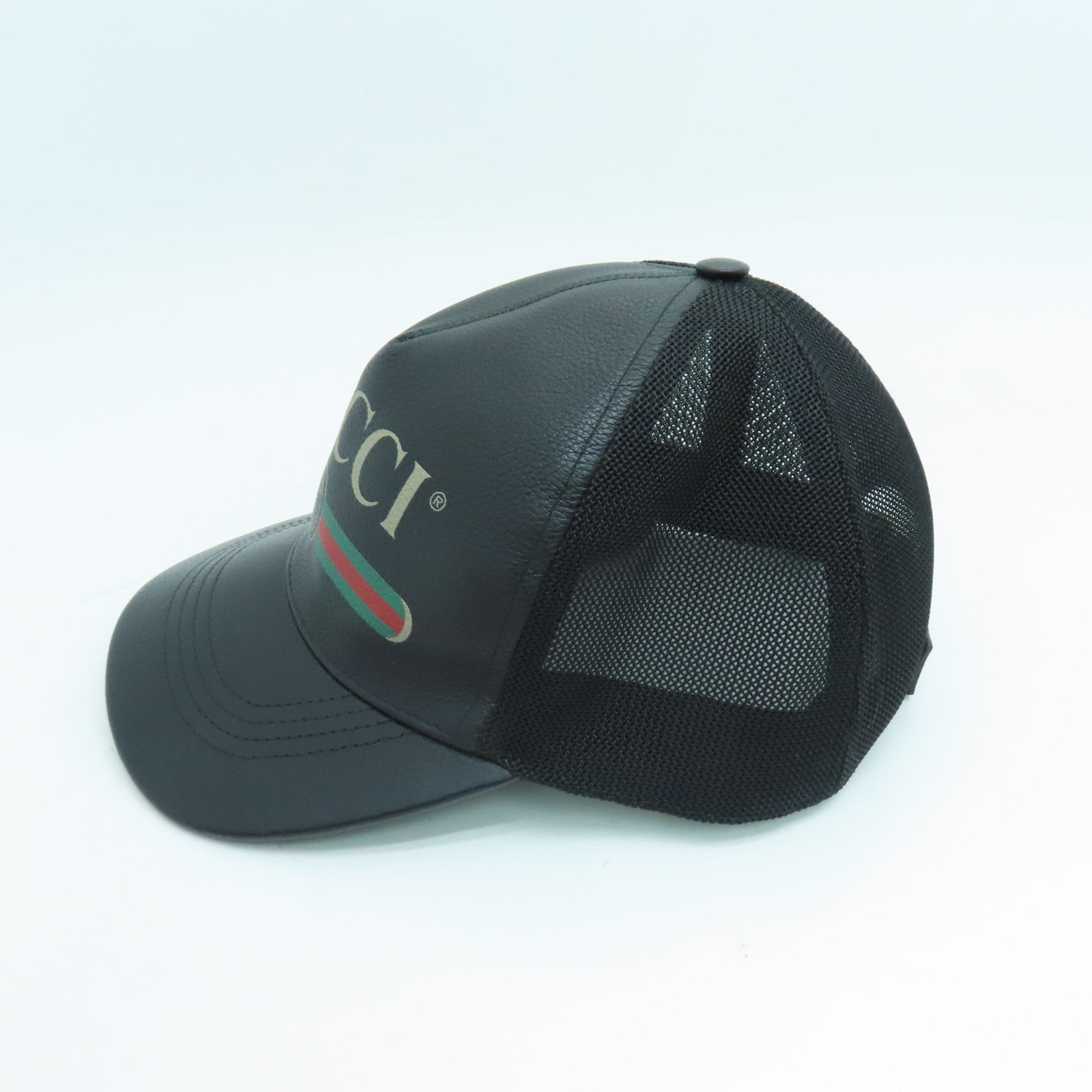 GUCCI Leather/Nylon Cap M 58 Hat Black